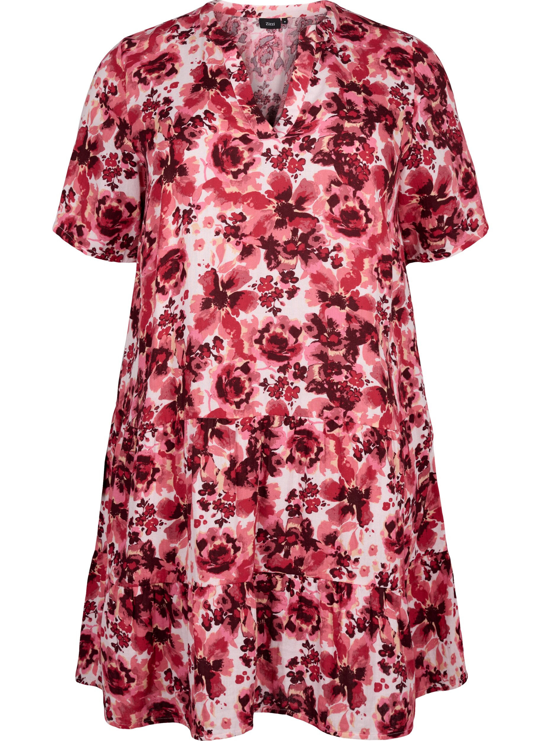 Zizzi Baumwollkleid mit Blumendruck, Pink AOP Flower, Packshot image number 0