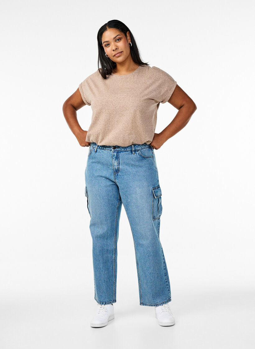 Melange T-Shirt mit kurzen &Auml;rmeln, Braun, Model image number 1