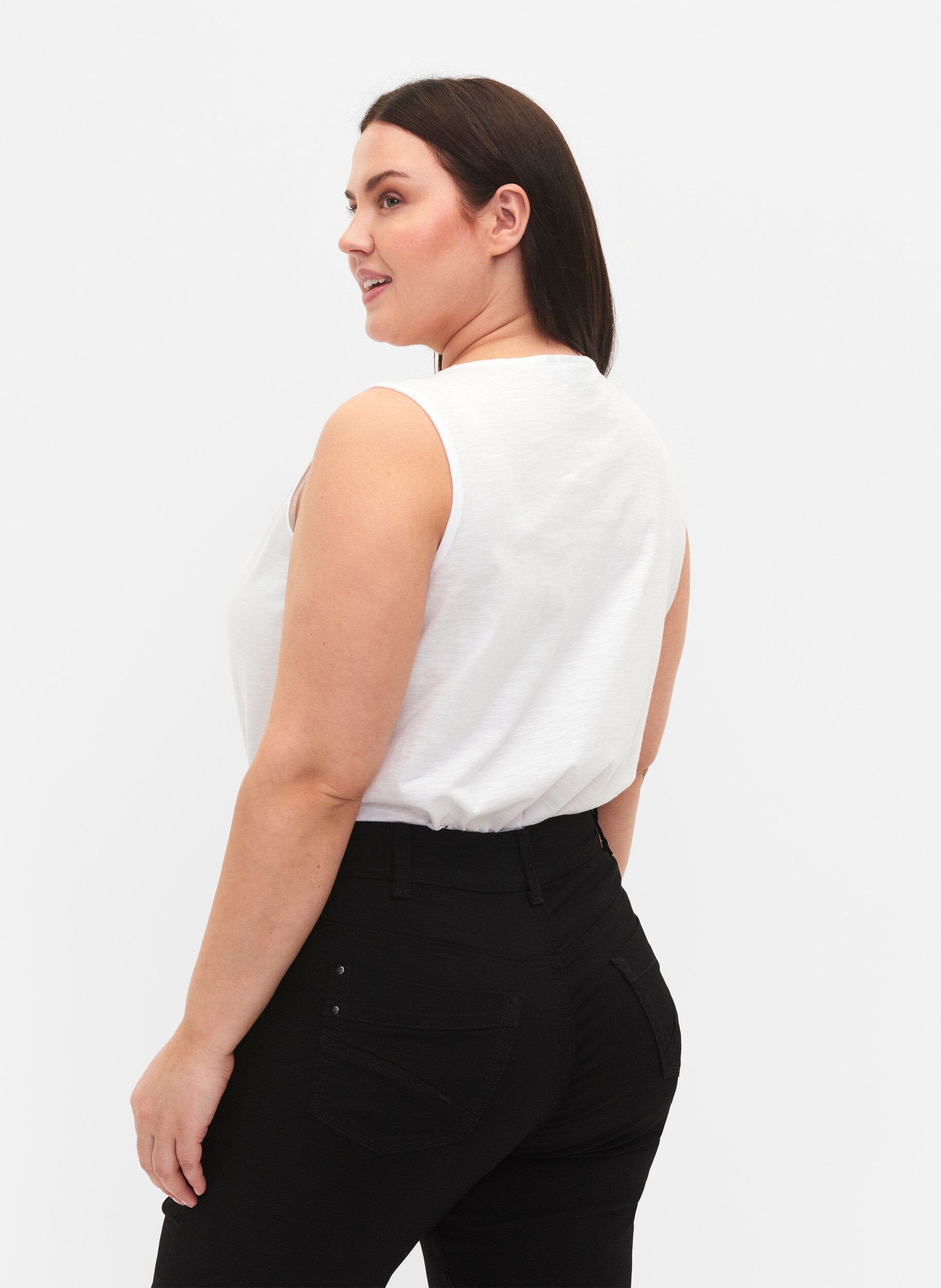 Zizzi &Auml;rmelloses Top aus Baumwolle, Bright White, Model image number 1