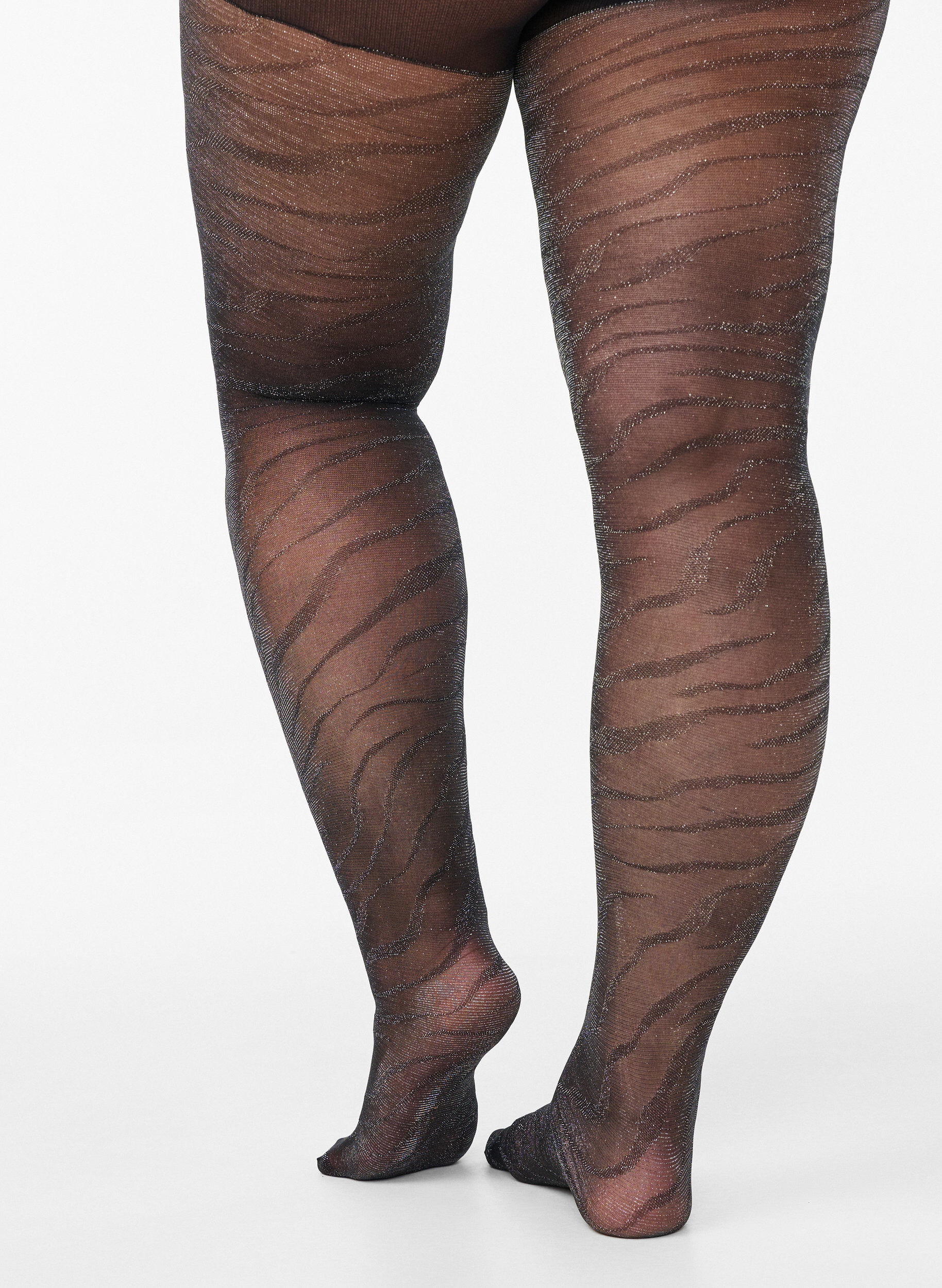 Zizzi Strumpfhose mit Glitzer-Zebramuster und 30 Denier, Schwarz, Model image number 1