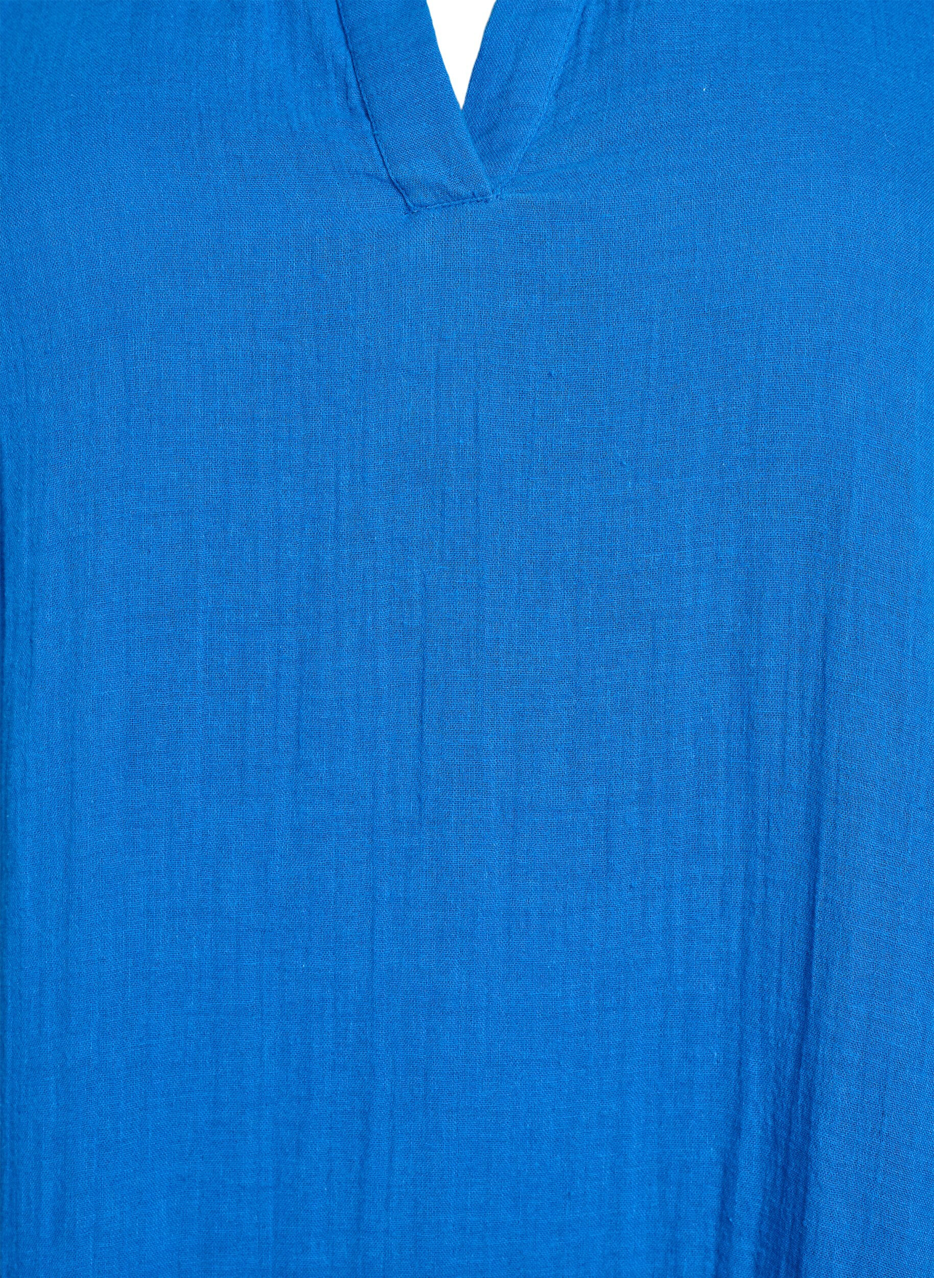 Zizzi Robe courte en mousseline de coton avec motif, Bleu, Packshot image number 2