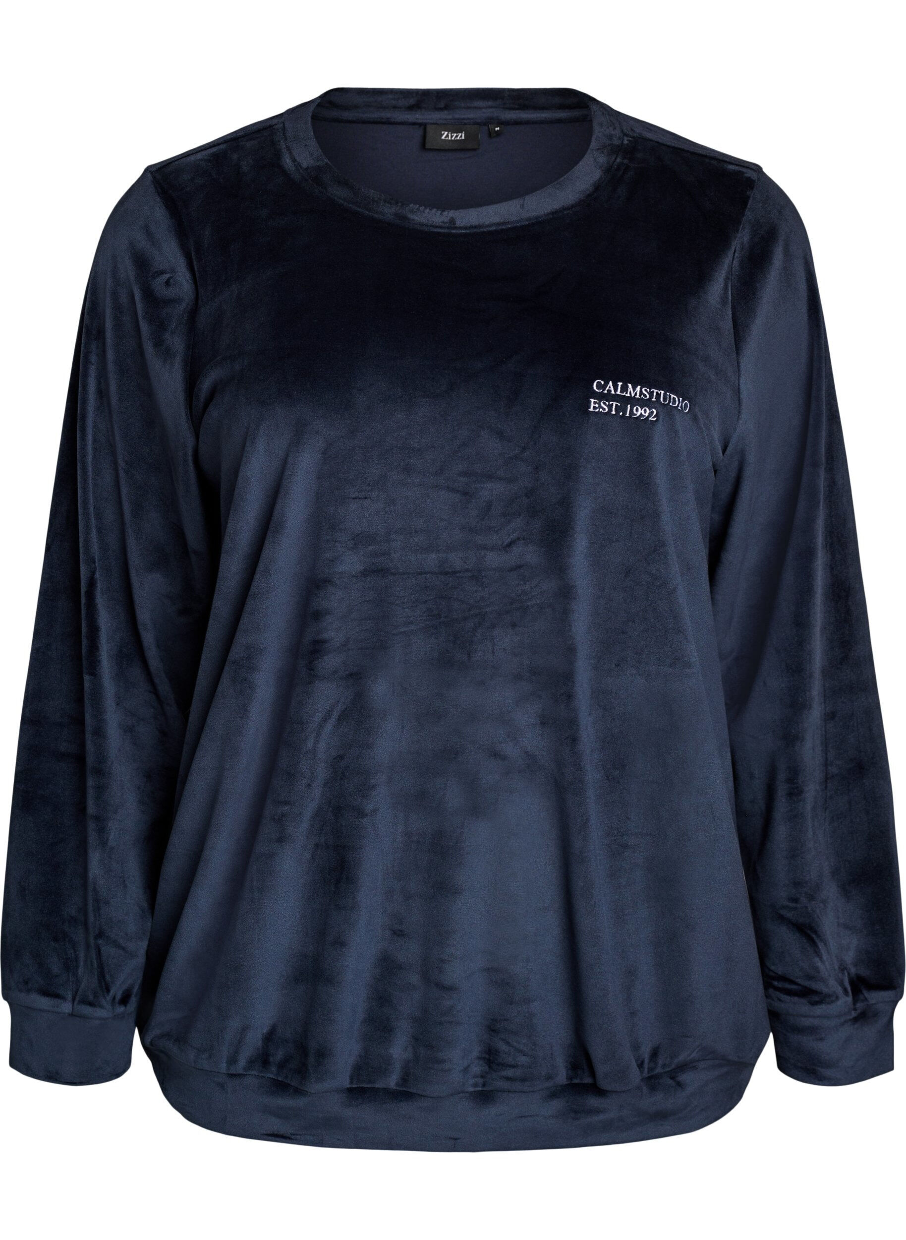 ZizziBlouse en velours avec texte brod&eacute;, Bleu, Packshot image number 0