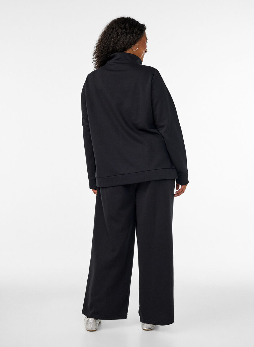 Pantalon de jogging taille haute avec coupe ample, Noir, Model image number 1