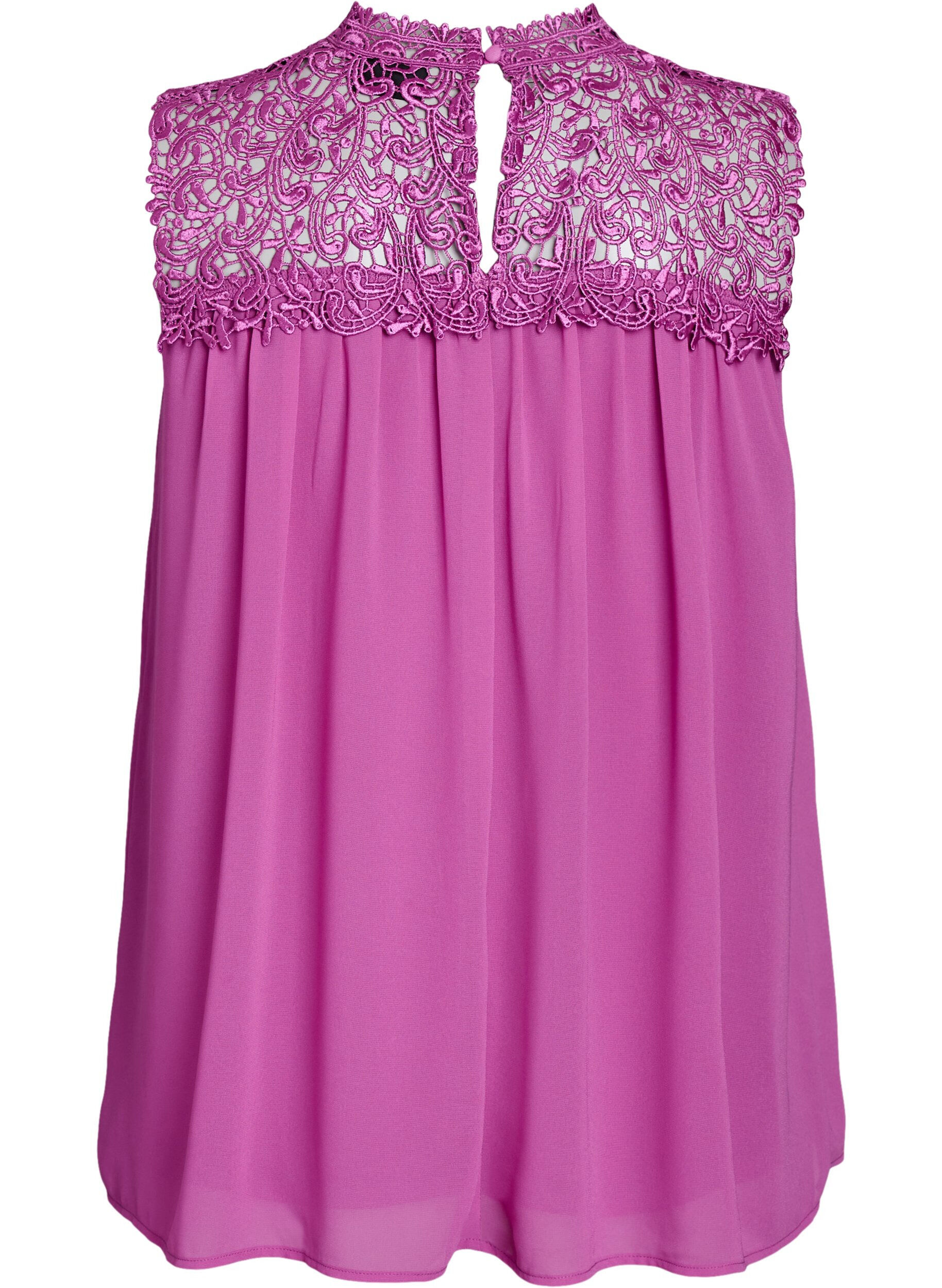 Zizzi &Auml;rmelloses Party-Top mit H&auml;kelarbeit, Lila, Packshot image number 1