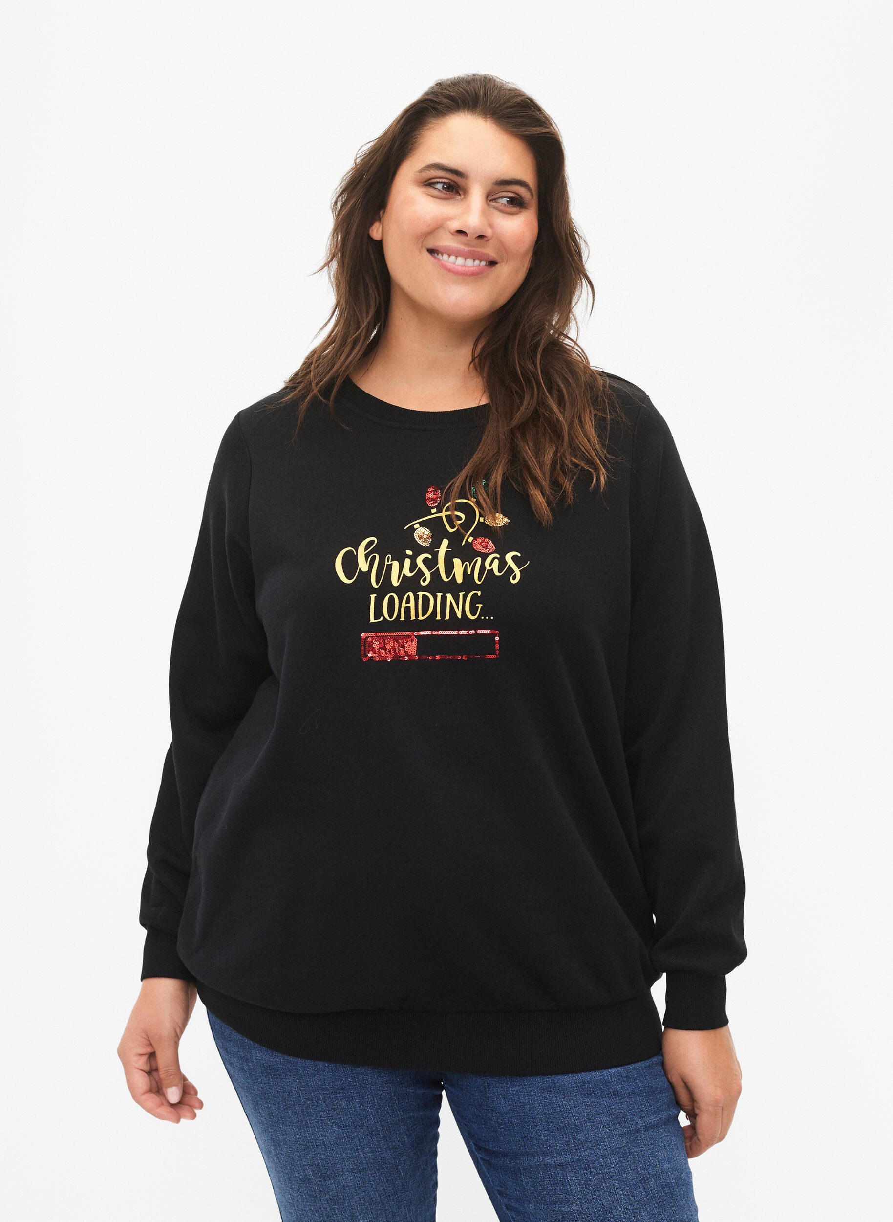 Zizzi Sweatshirt de No&euml;l, Black LOADING, Model image number 0
