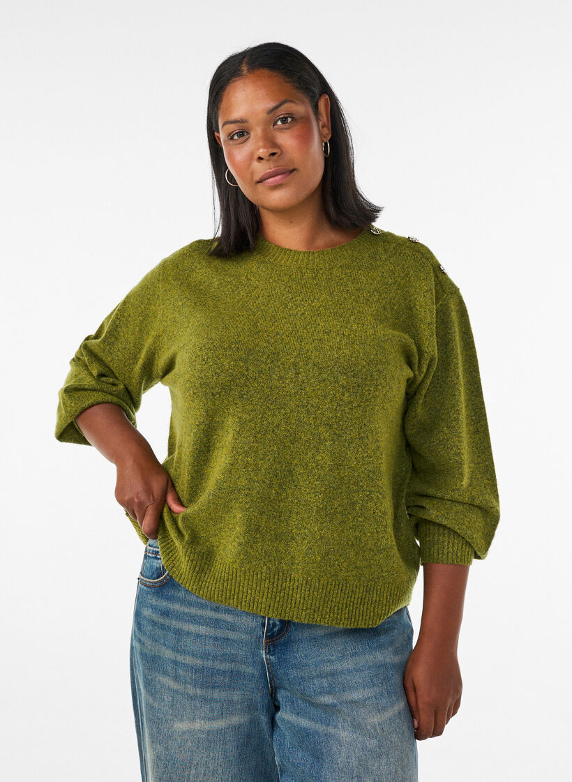 Chemisier en maille avec boutons d&eacute;coratifs, Vert clair, Model image number 0