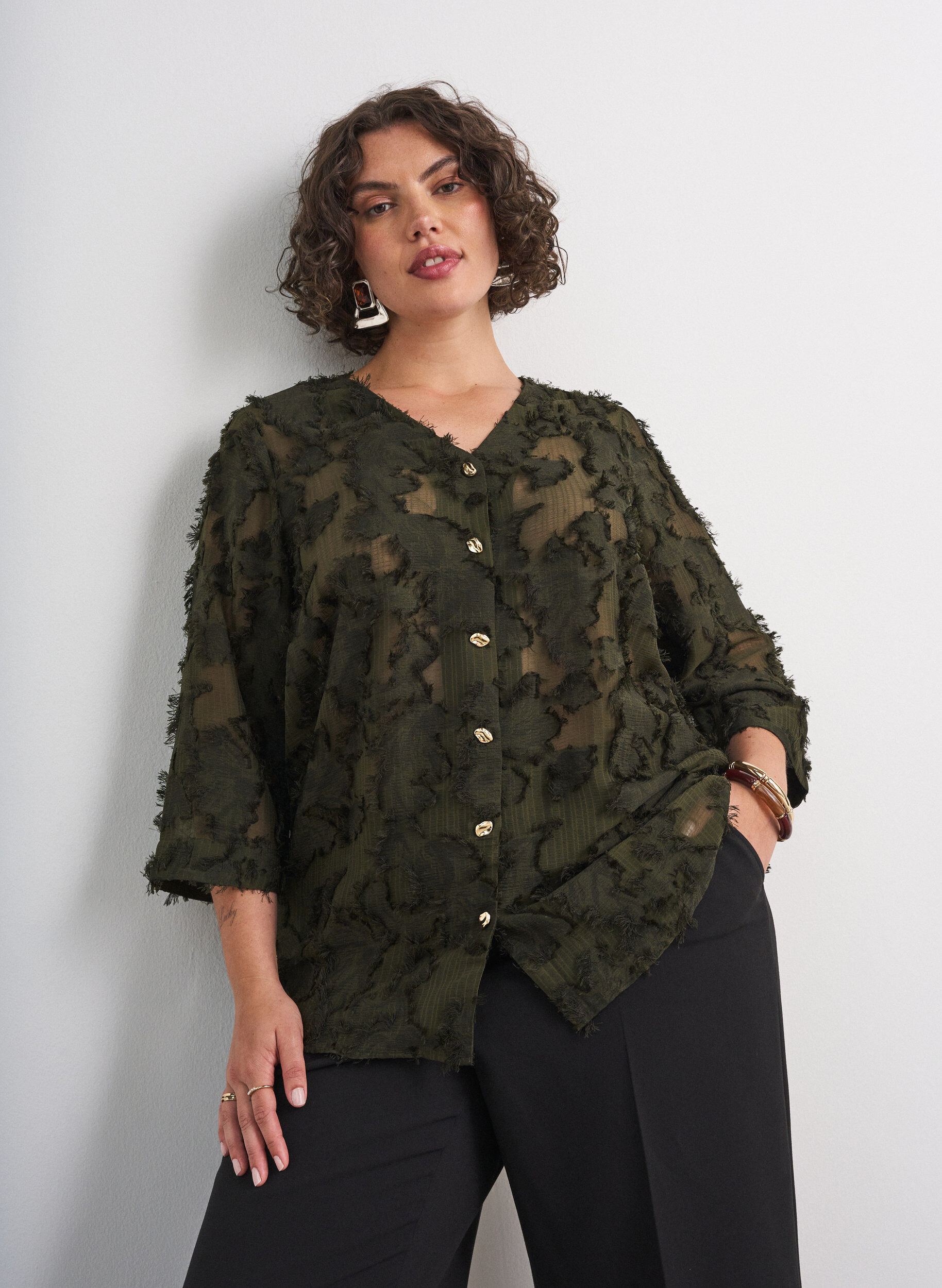 ZizziBluse mit ausgefransten F&auml;den und Struktur, Gr&uuml;n, Model image number 0