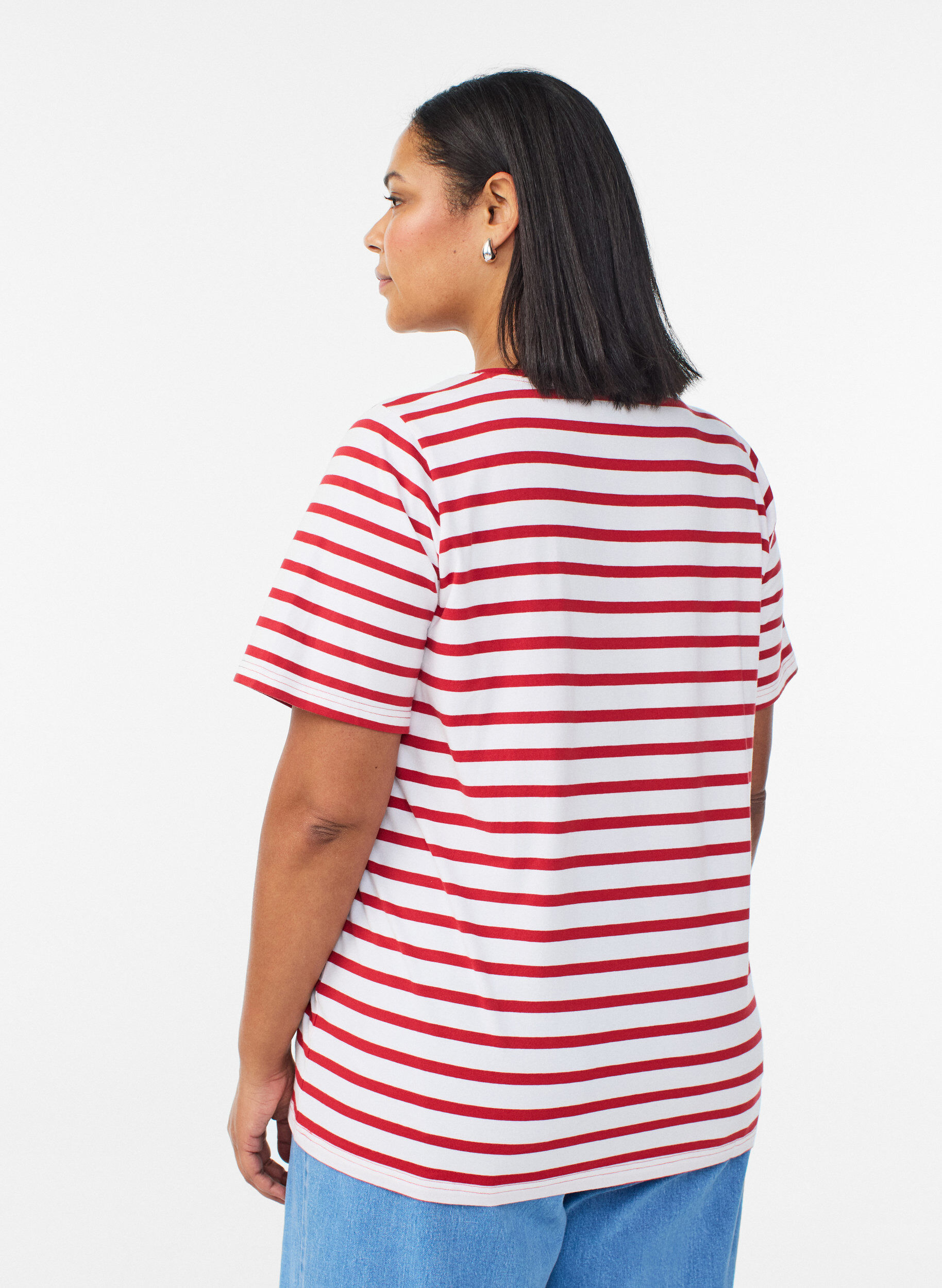 Zizzi Gestreiftes T-Shirt aus Bio-Baumwolle, Rot, Model image number 2