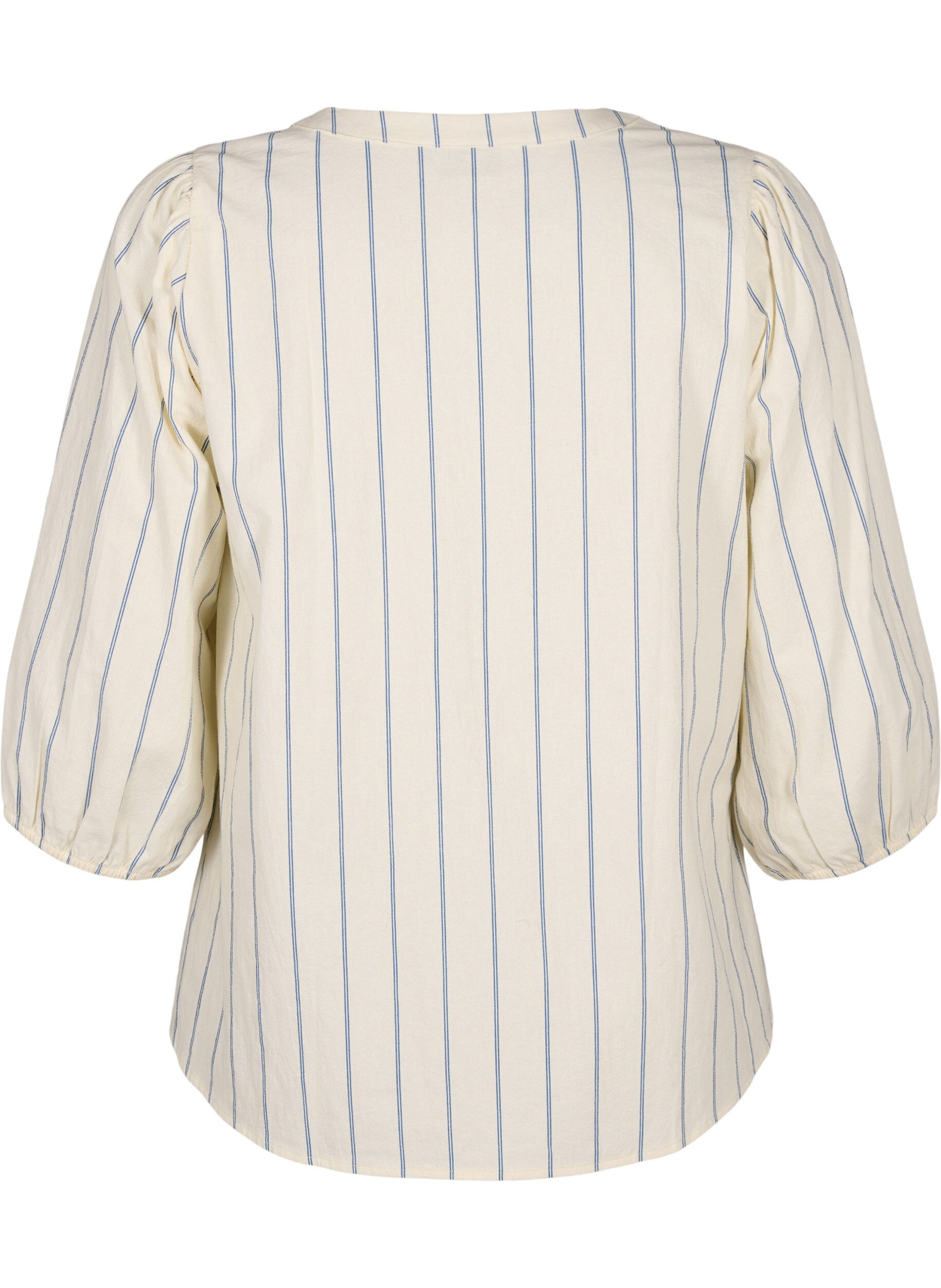 Zizzi  Baumwollbluse mit 3/4-&Auml;rmeln und Streifen, Eggnog Stripe, Packshot image number 1
