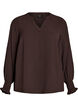 Blouse avec poignets smock&eacute;s et col en V, Marron, Packshot image number 0