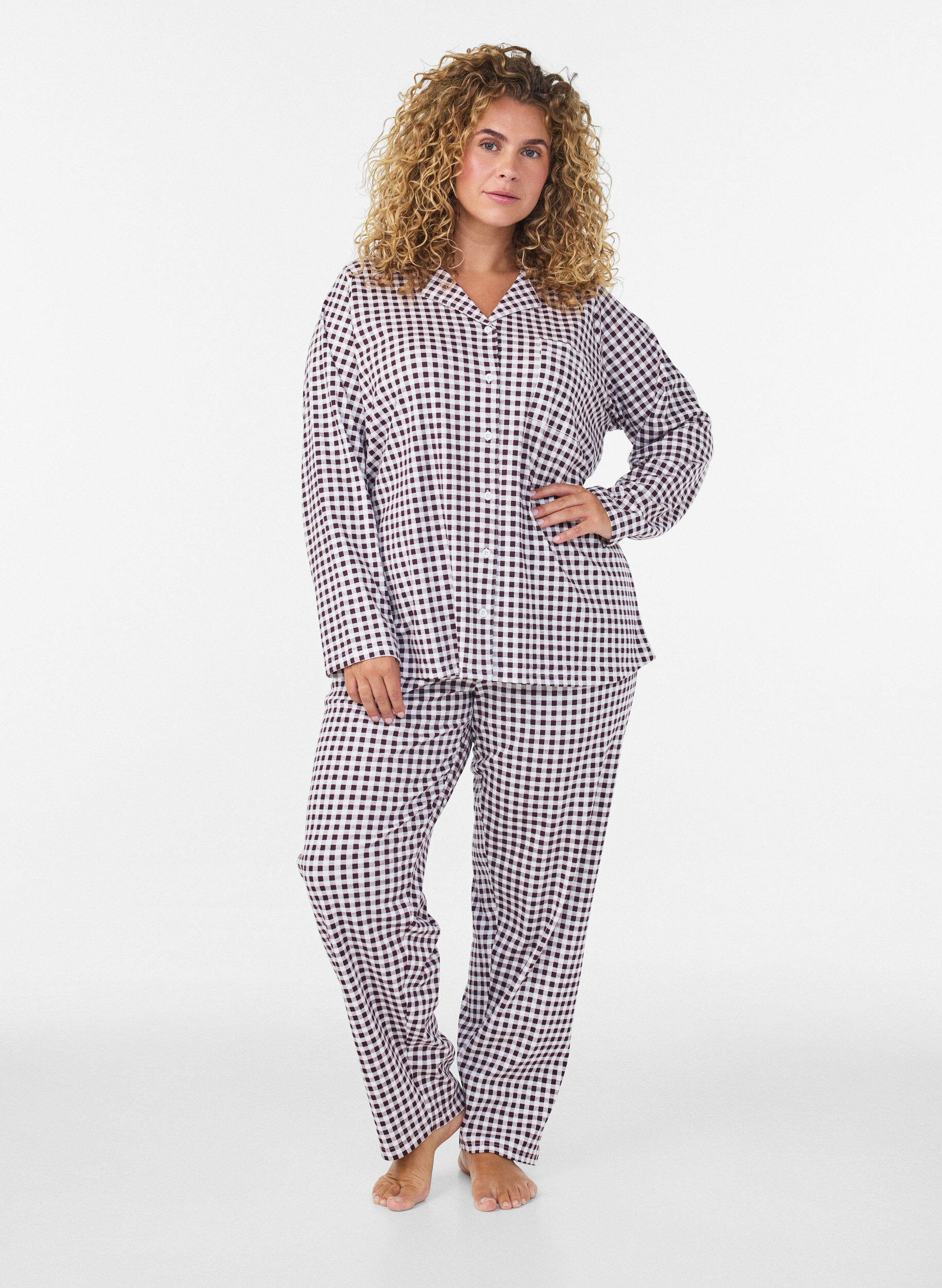 ZizziChemise de pyjama en coton avec poche poitrine, Bordeaux, Model image number 1