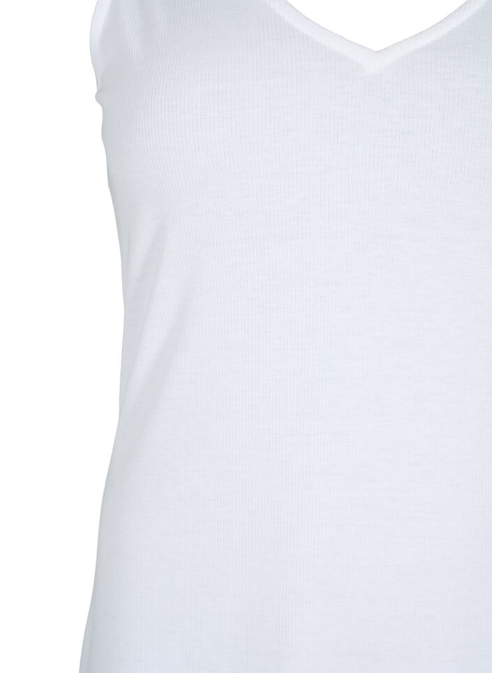Geripptes Basic Top mit V-Ausschnitt, Bright White, Packshot image number 2