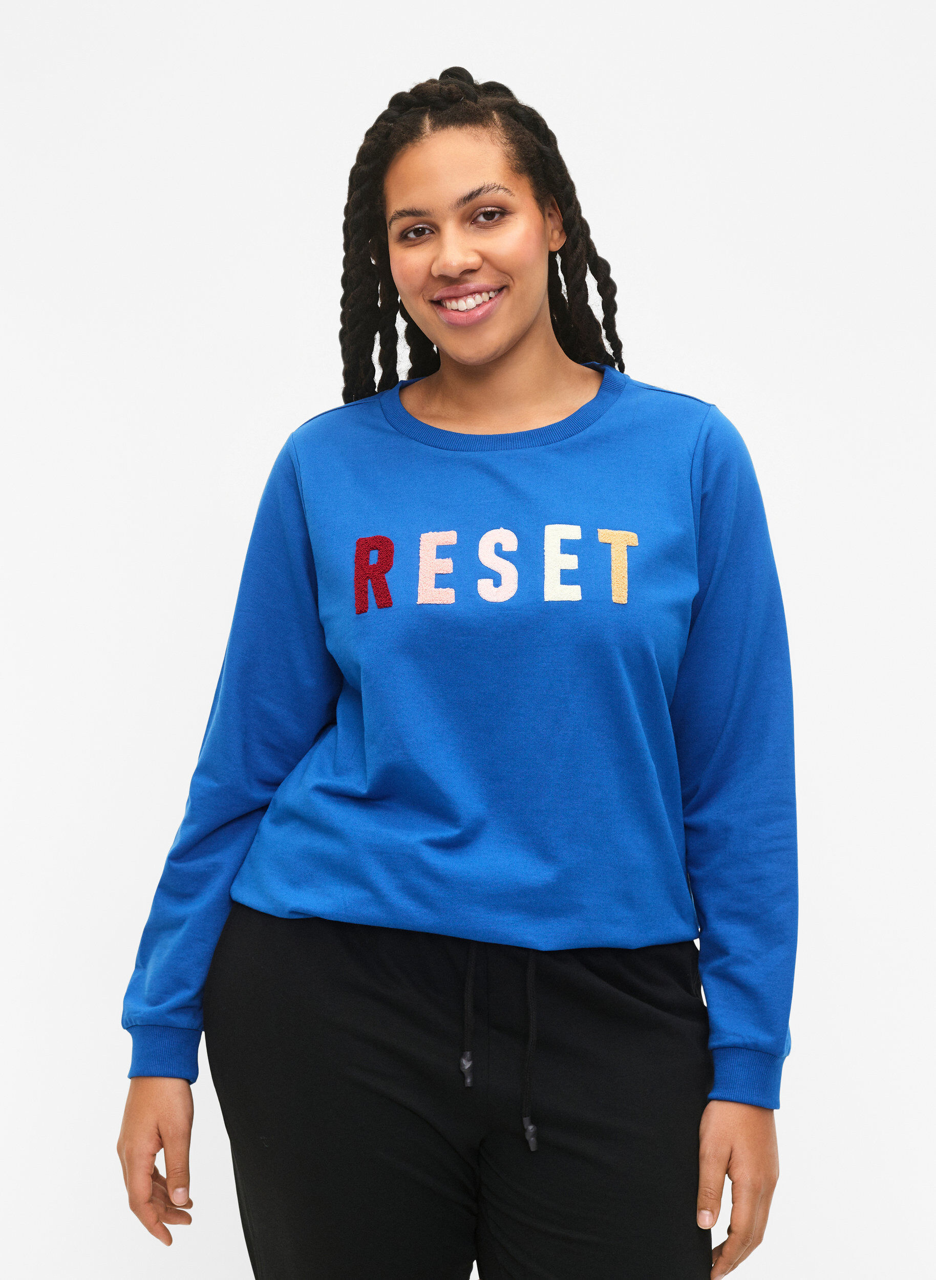 Zizzi Sweatshirt mit Text, Victoria b. W. Reset, Model image number 0
