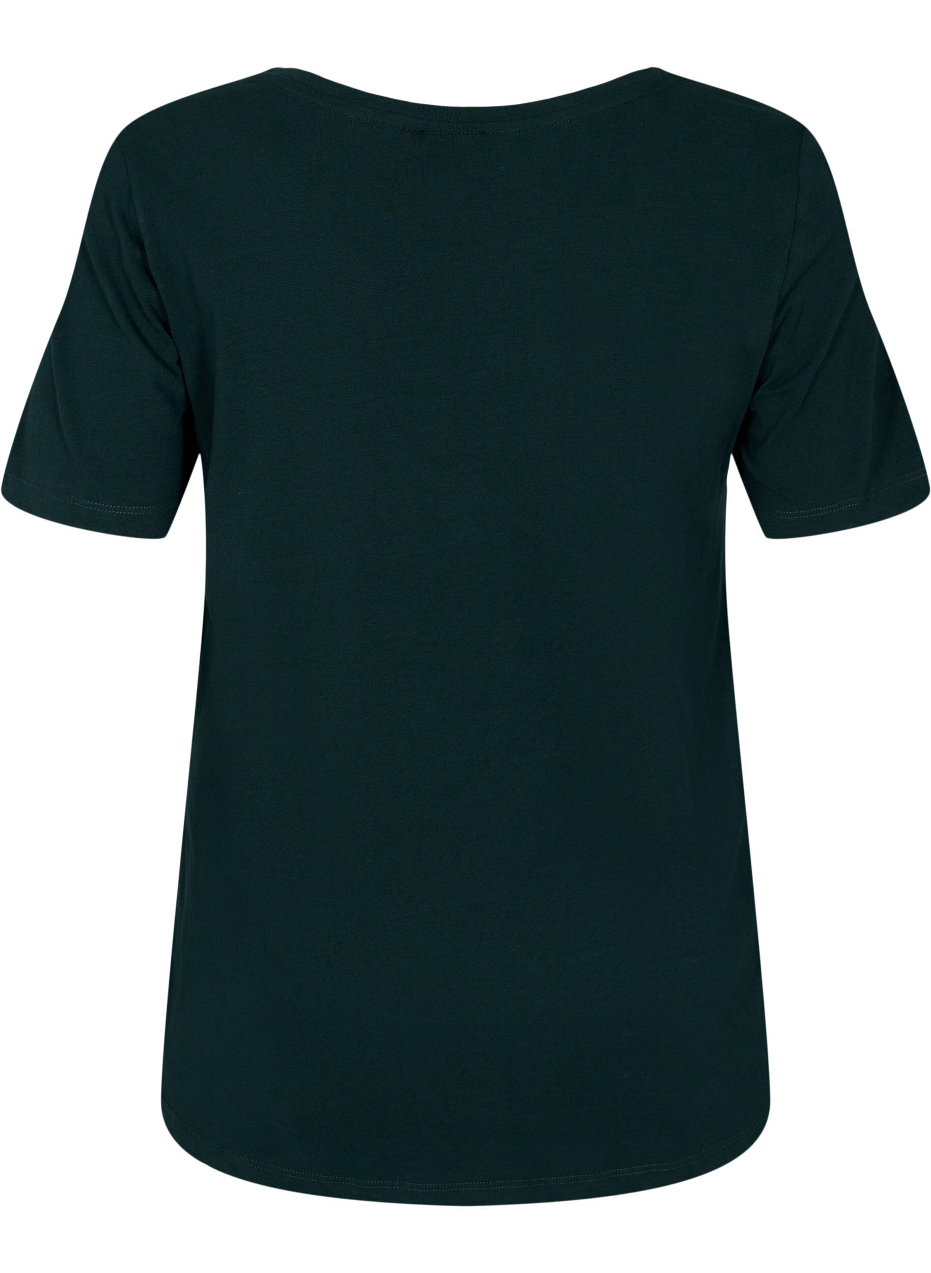 Zizzi T-shirt basic uni en coton, Vert fonc&eacute;, Packshot image number 1