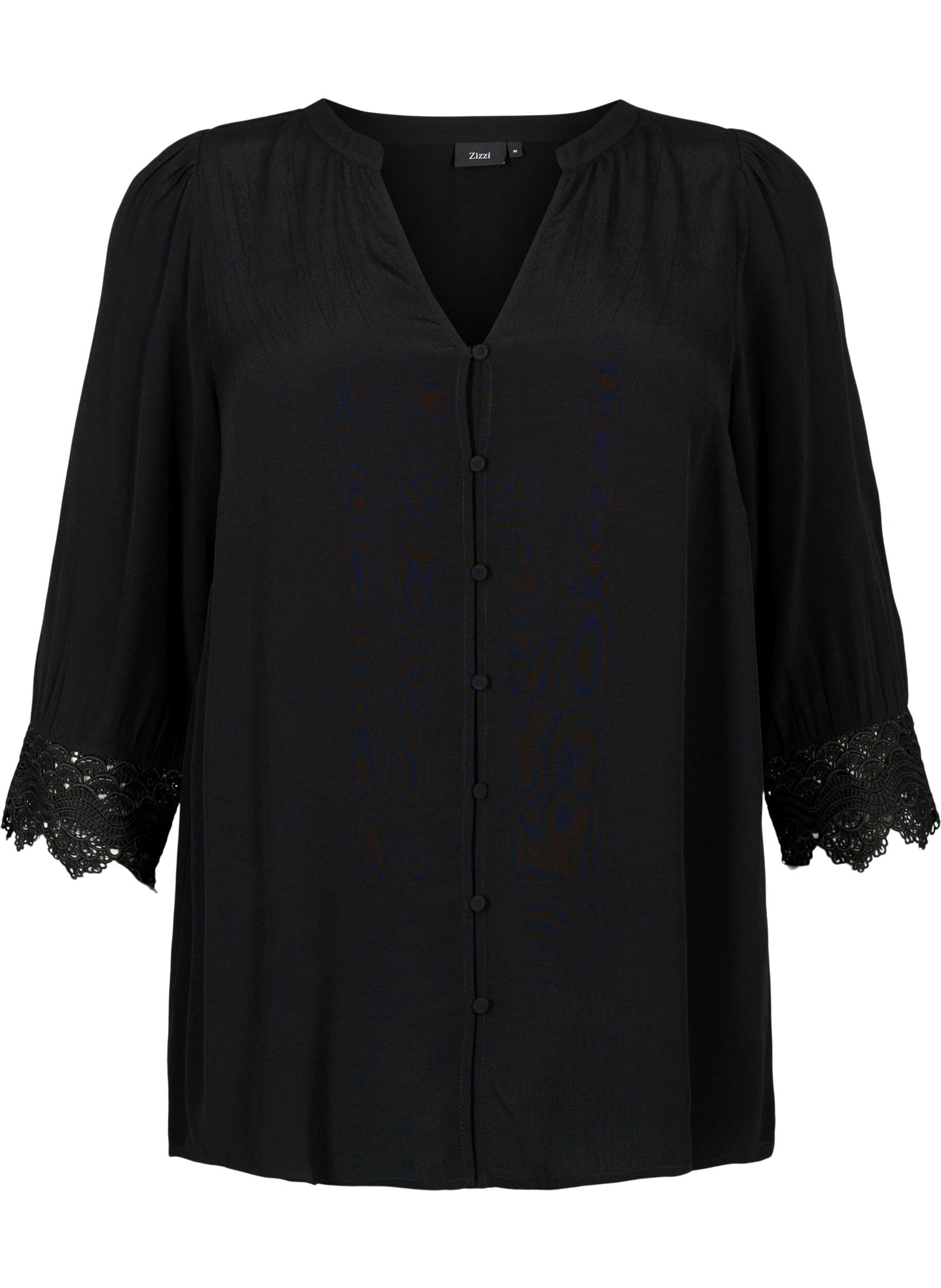Zizzi Chemise en viscose avec d&eacute;collet&eacute; en V, Black, Packshot image number 0