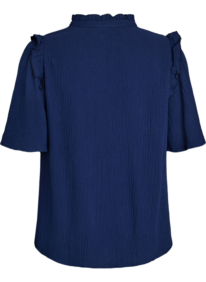 Bluse aus Baumwoll-Musselin mit Broderie Anglaise und 1/2-&Auml;rmeln, Blau, Packshot image number 1