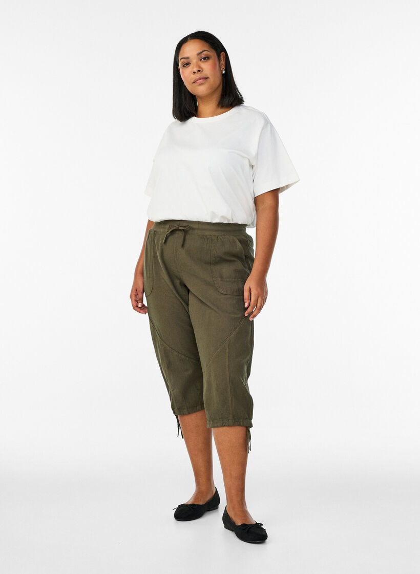 Capri-Hose aus Baumwolle, Gr&uuml;n, Model image number 0