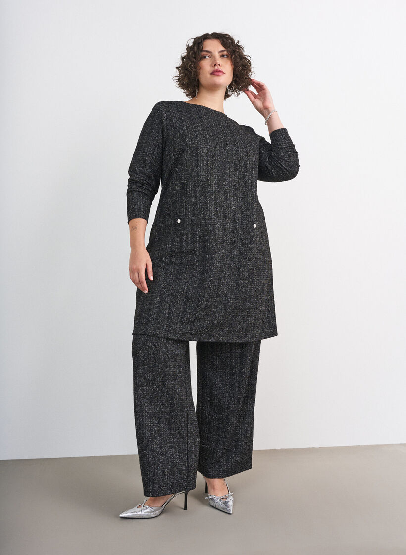 Pantalon &agrave; coupe droite en boucl&eacute;, Noir, Model image number 0