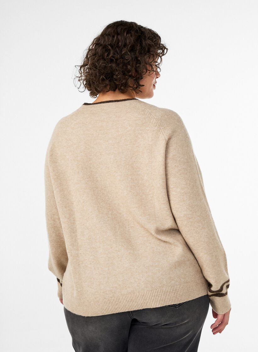 Pullover mit Logo und Kontraststreifen, Beige, Model image number 2