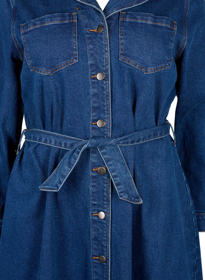 Robe chemise midi en denim avec ceinture, Dark Blue Denim, Packshot image number 2