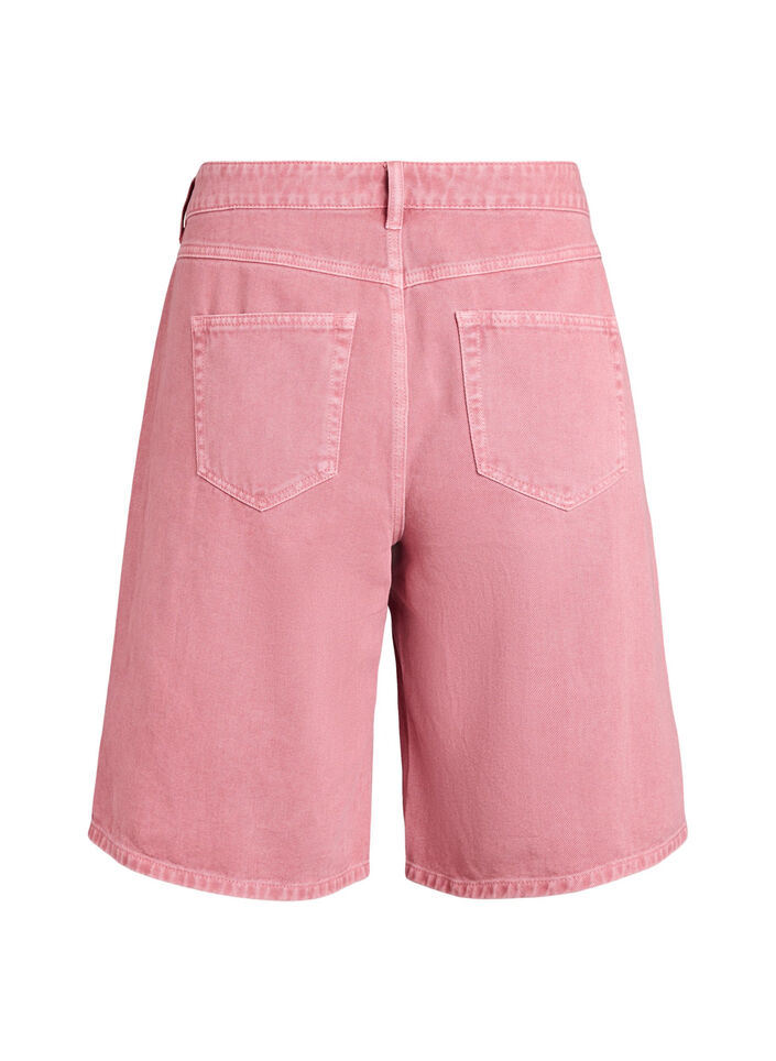 Bermuda taille haute en jean de couleur, Rose poudr&eacute;e, Packshot image number 1