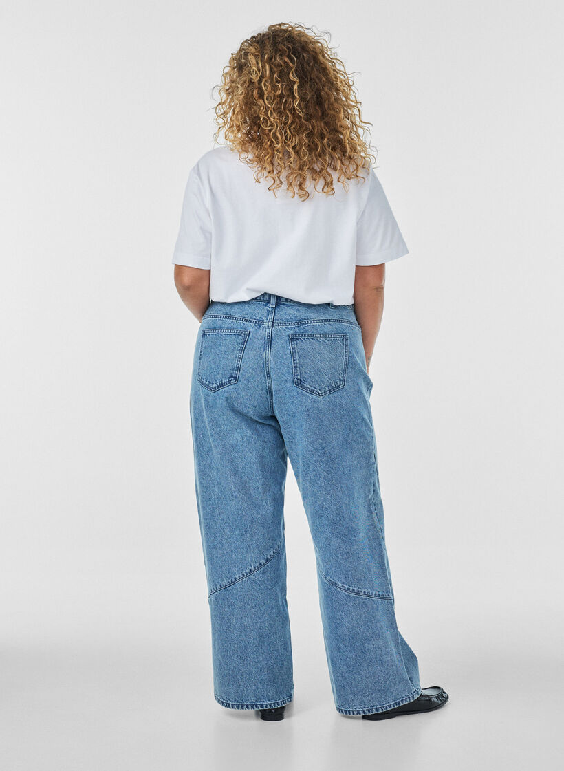 Jean coupe ample avec coutures apparentes, Bleu Clair, Model image number 1