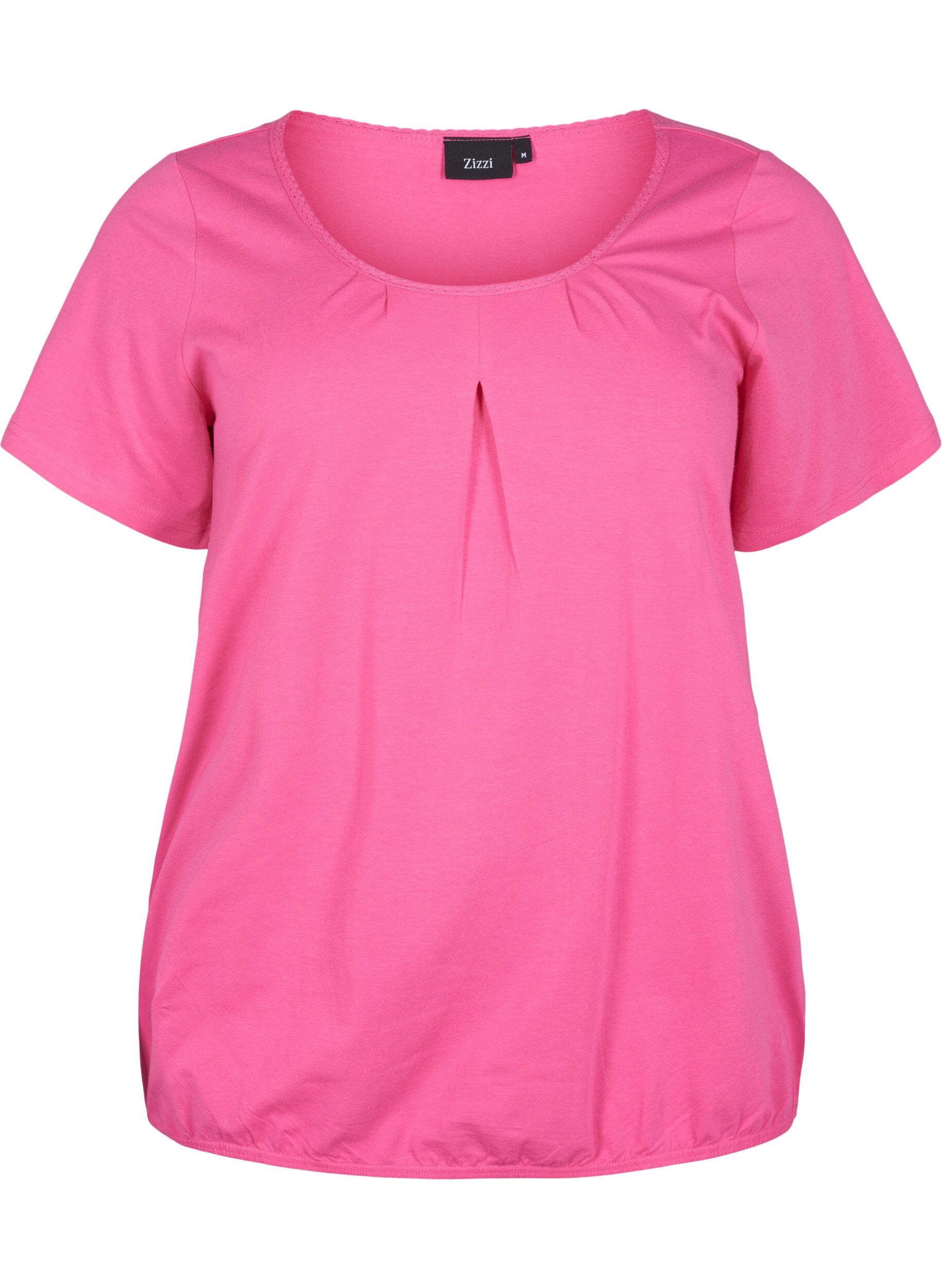 Zizzi Kurz&auml;rmeliges T-Shirt aus Baumwolle, Shocking Pink, Packshot image number 0