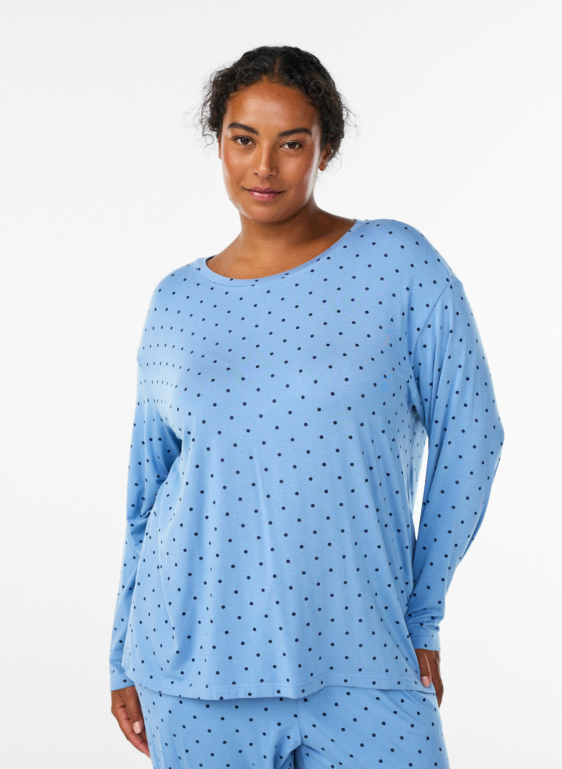 Schlafbluse aus Modal mit langen &Auml;rmeln, Blau, Model