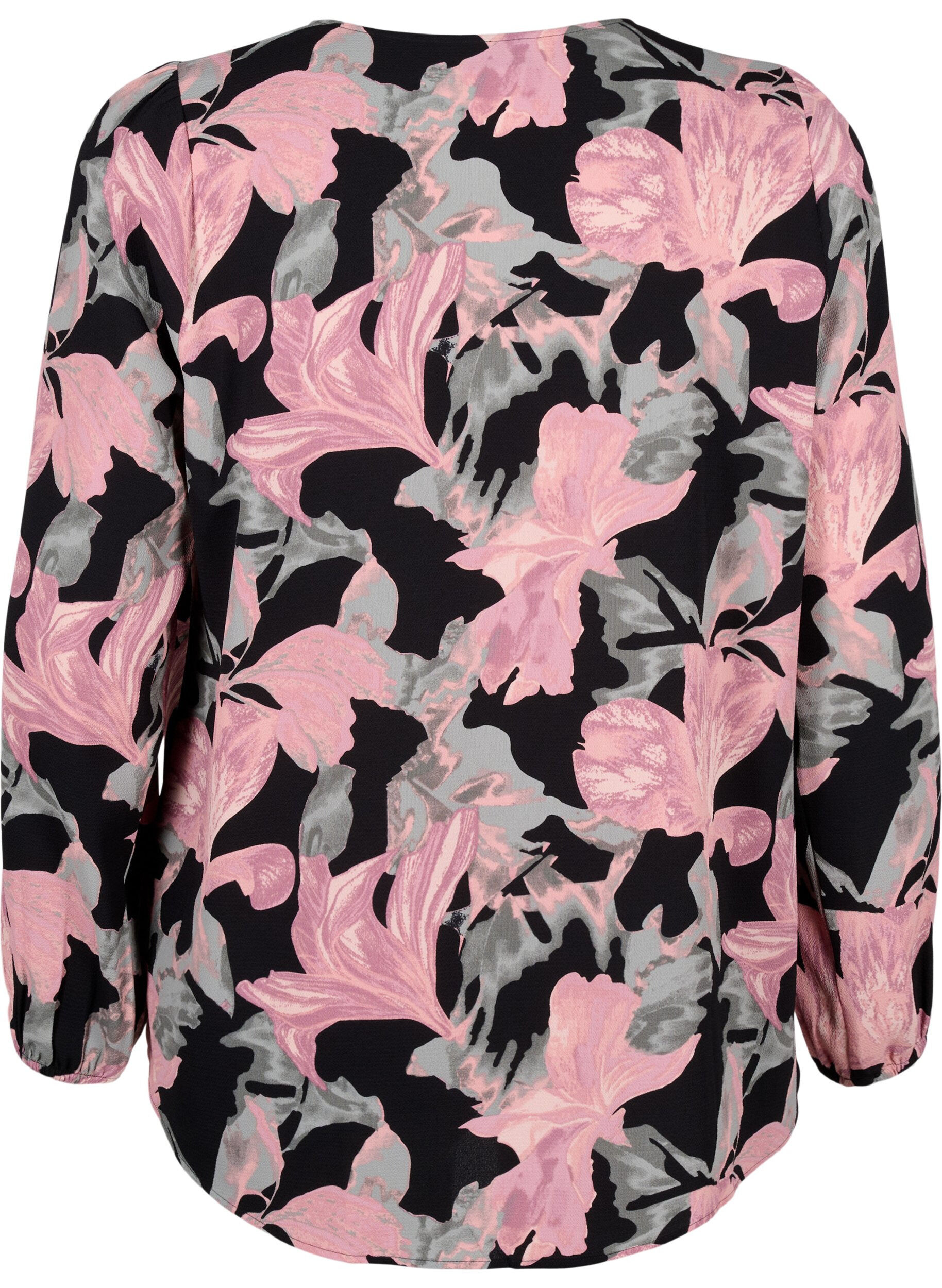 Zizzi Blouse avec col en V et imprim&eacute;, Black Pale Mauve Fl., Packshot image number 1