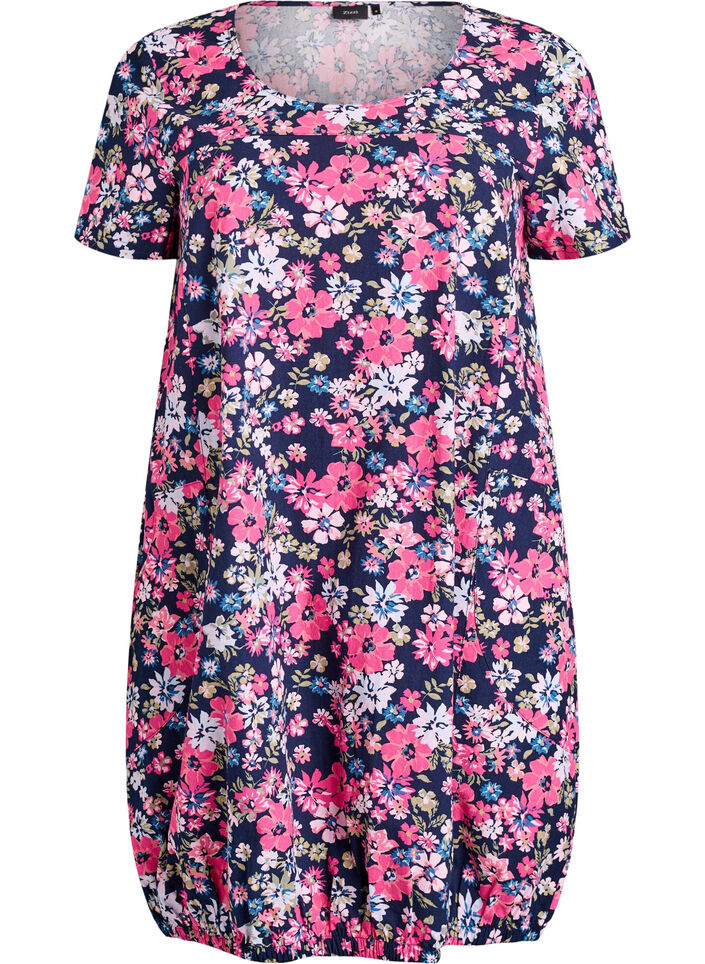Robe en coton &agrave; manches courtes avec imprim&eacute;, Bleu, Packshot image number 0