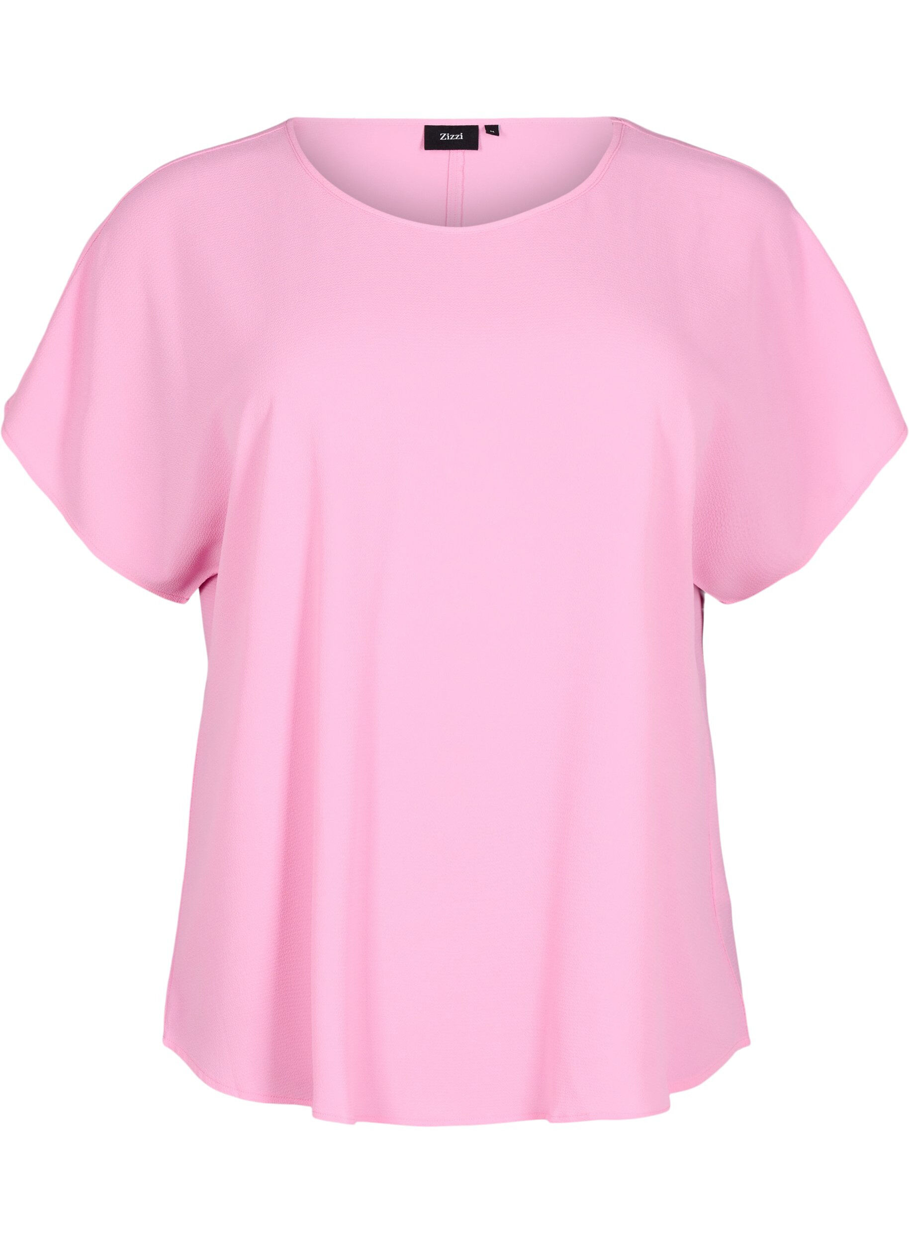 Zizzi Bluse mit kurzen &Auml;rmeln und Rundhalsausschnitt, Pink, Packshot image number 0