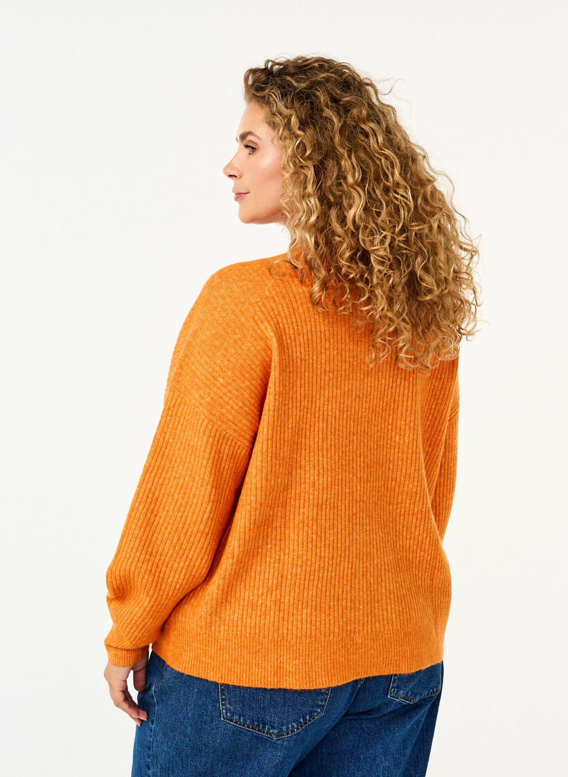 Rippenstrick Strickjacke mit Knöpfen, Orange, Model image number 2