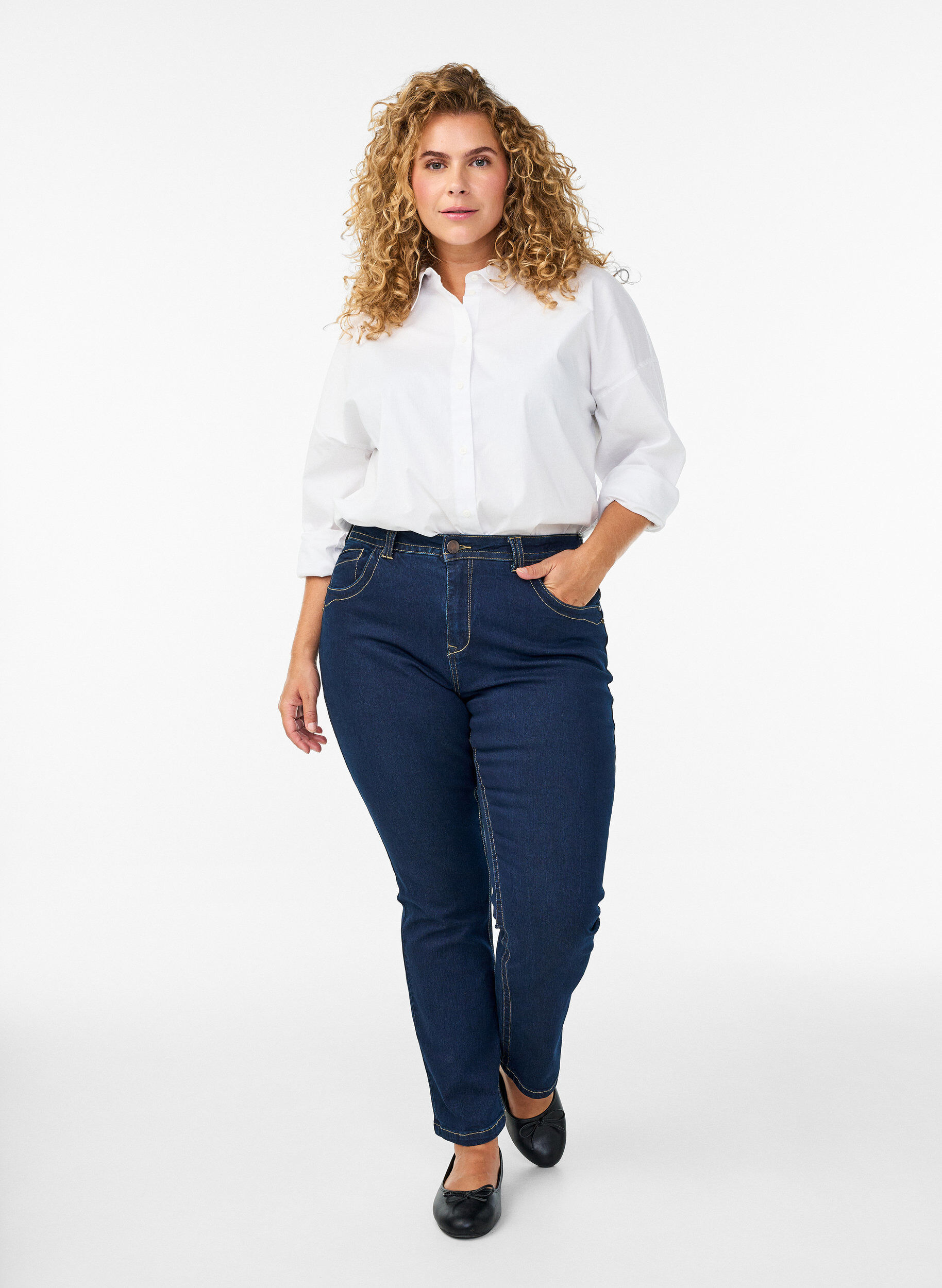 Jean Vilma coupe slim &agrave; taille haute, Bleu, Model