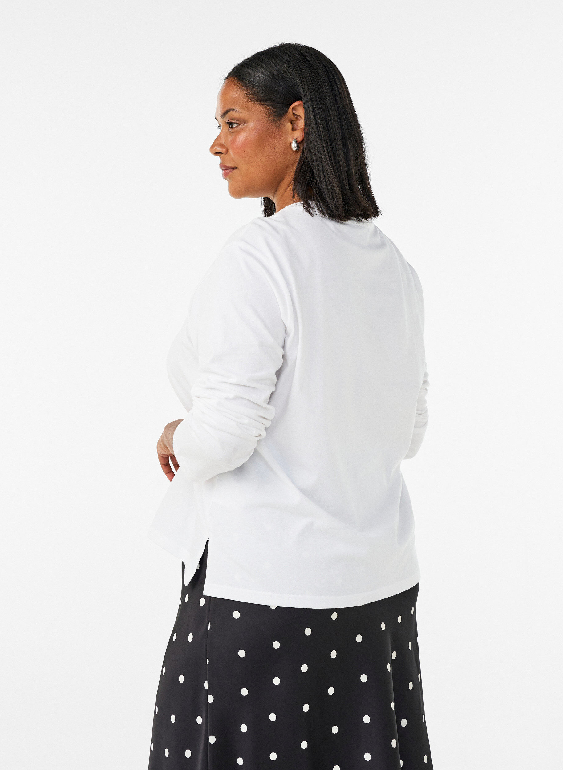 ZizziT-shirt Basic &agrave; manches longues, Blanc, Model image number 2