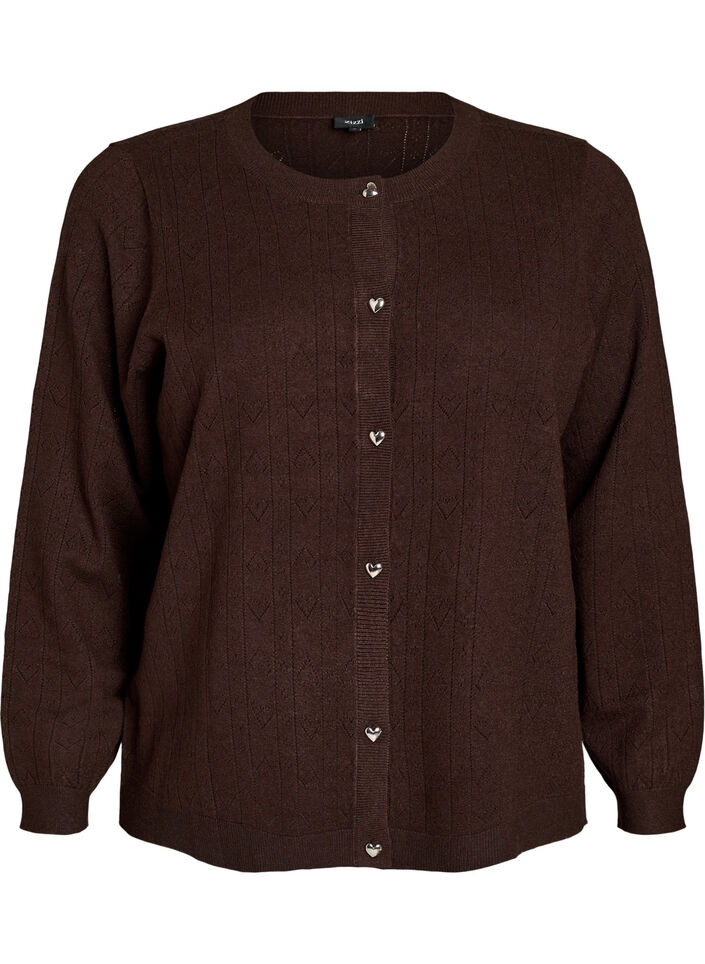 Cardigan en maille avec broderie ajour&eacute;e en forme de c&oelig;ur, Marron, Packshot image number 0