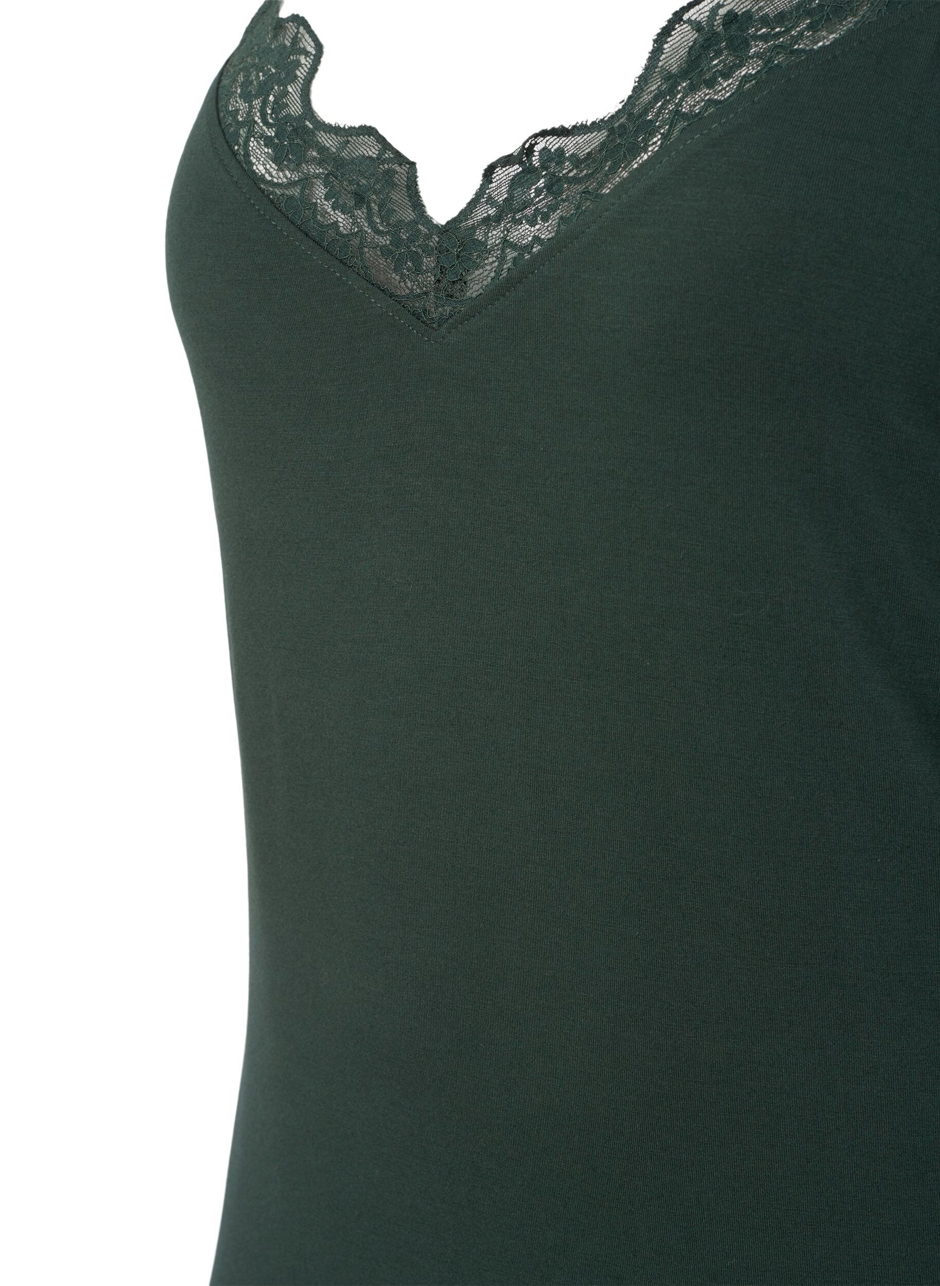 Zizzi Nachthemd aus Viskose mit Spitzenbesatz, Gr&uuml;n, Packshot image number 2