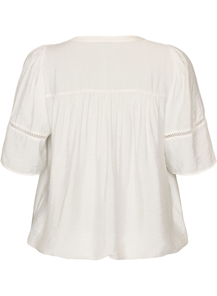 Blouse en viscose avec nervures et effet ballon, Vanille, Packshot image number 1