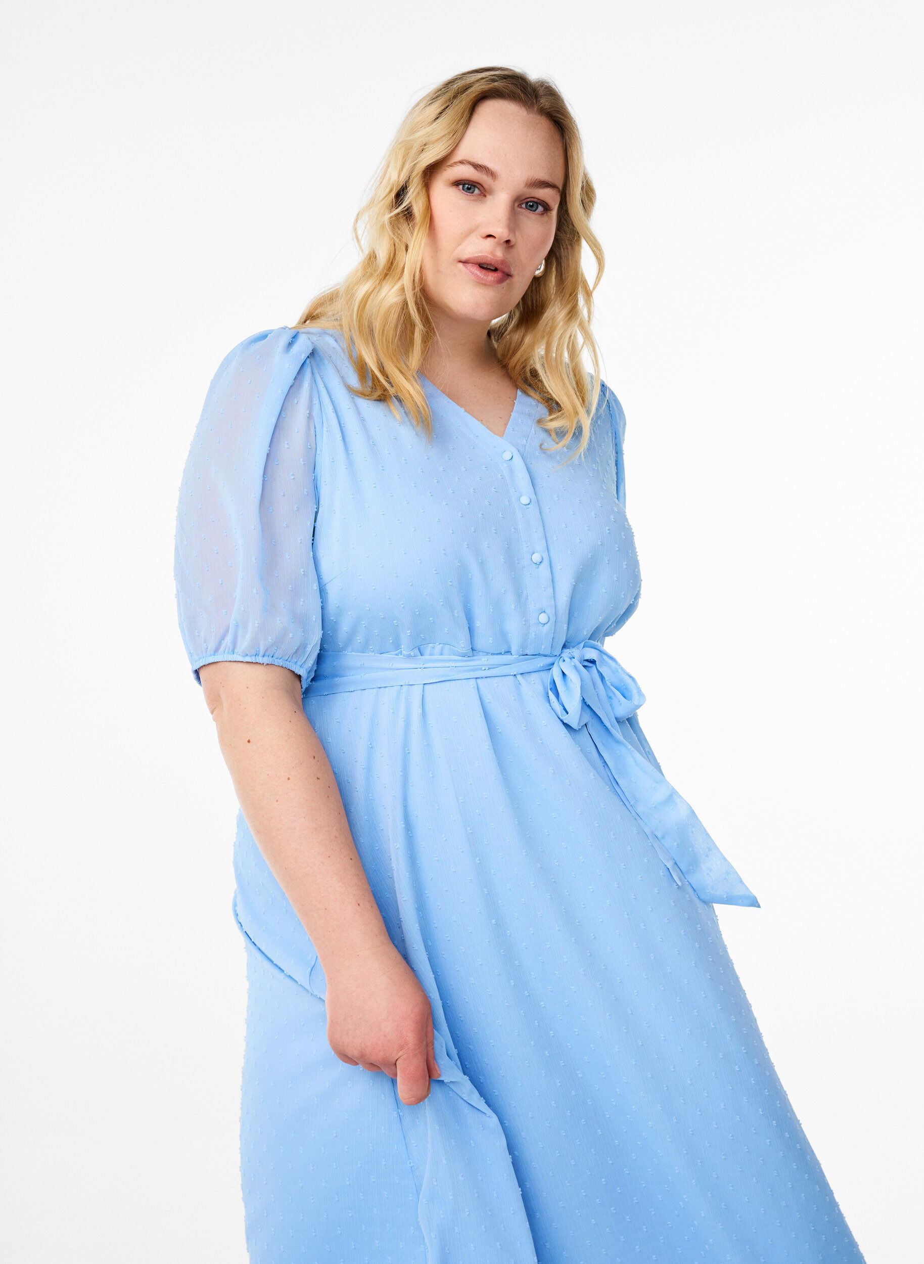 ZizziMidi-Kleid mit V-Ausschnitt und Bindeband, Blau, Image image number 0