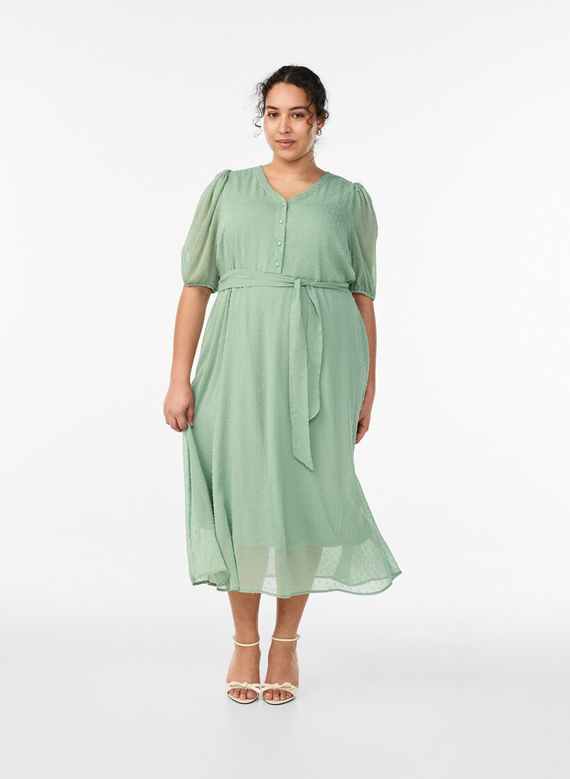 Midi-Kleid mit V-Ausschnitt und Bindeband, Gr&uuml;n, Model image number 2