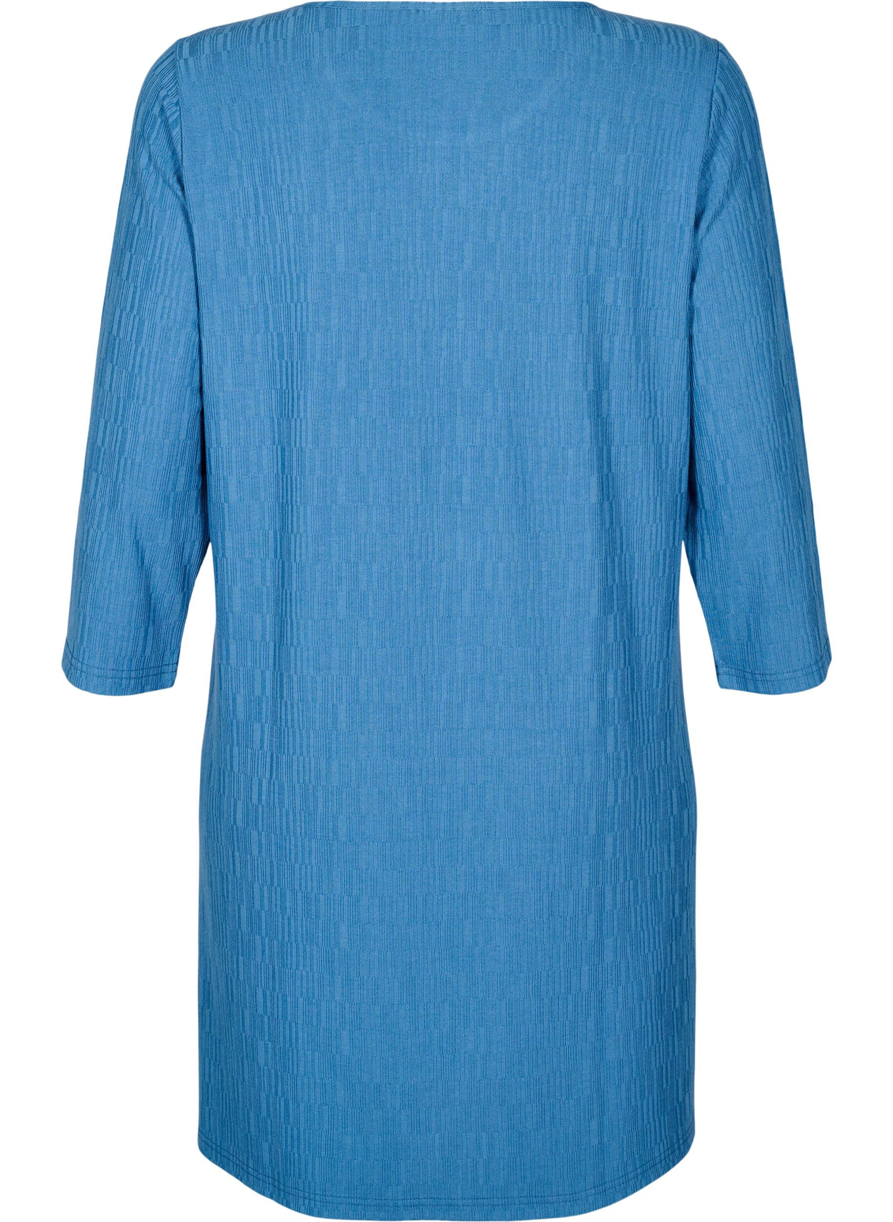 Zizzi Robe avec texture et manches 3/4, Bleu, Packshot image number 1