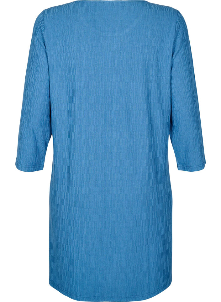 Robe avec texture et manches 3/4, Bleu, Packshot image number 1