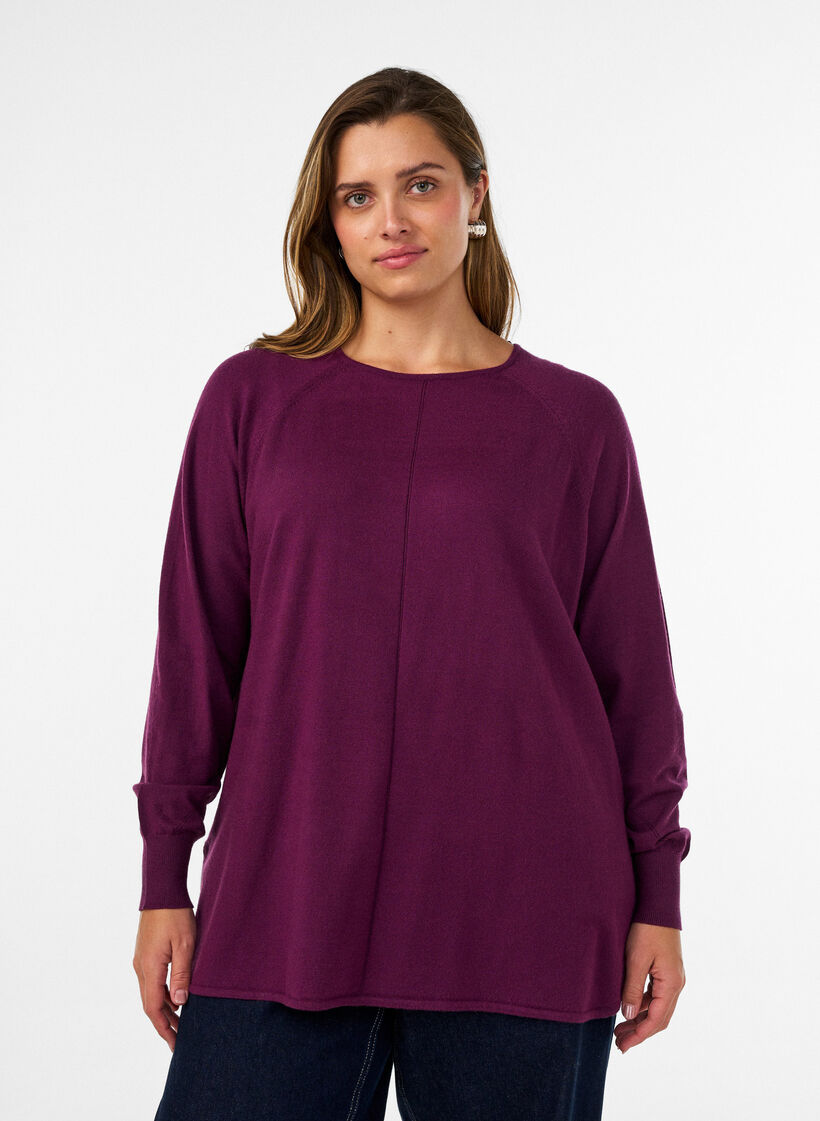 Chemisier en tricot avec col rond et motif tricot, Bordeaux, Model image number 0