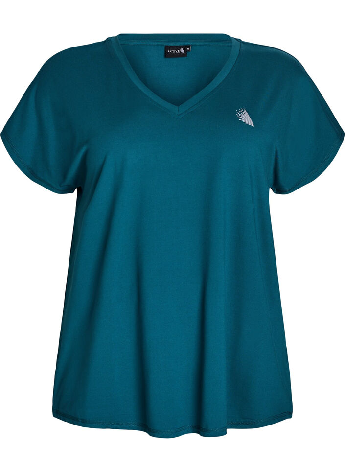 T-shirt de sport ample avec col en v, Vert fonc&eacute;, Packshot image number 0