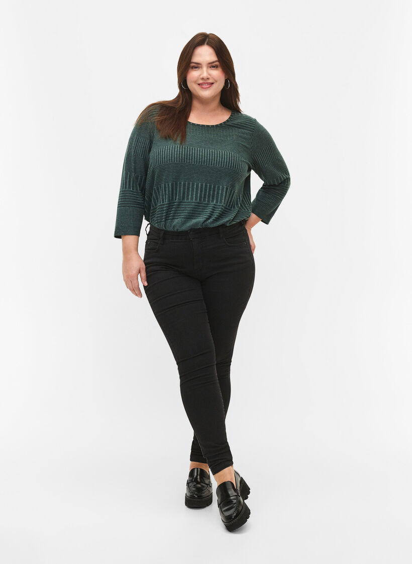 Blouse avec manches 3/4 et motif rayé, Scarab Melange, Model image number 2