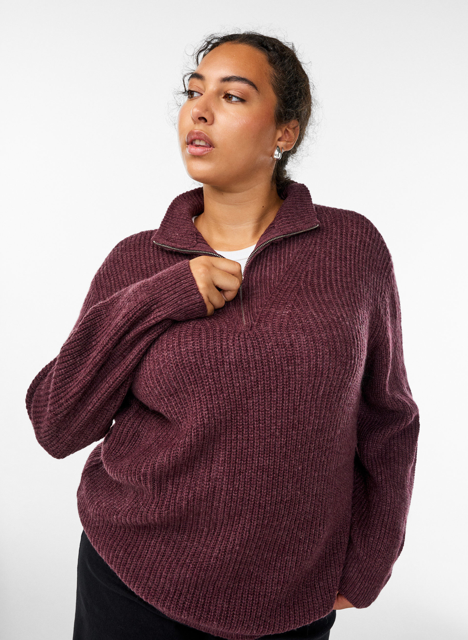 ZizziPull en tricot avec col haut et fermeture &eacute;clair, Bordeaux, Model image number 4