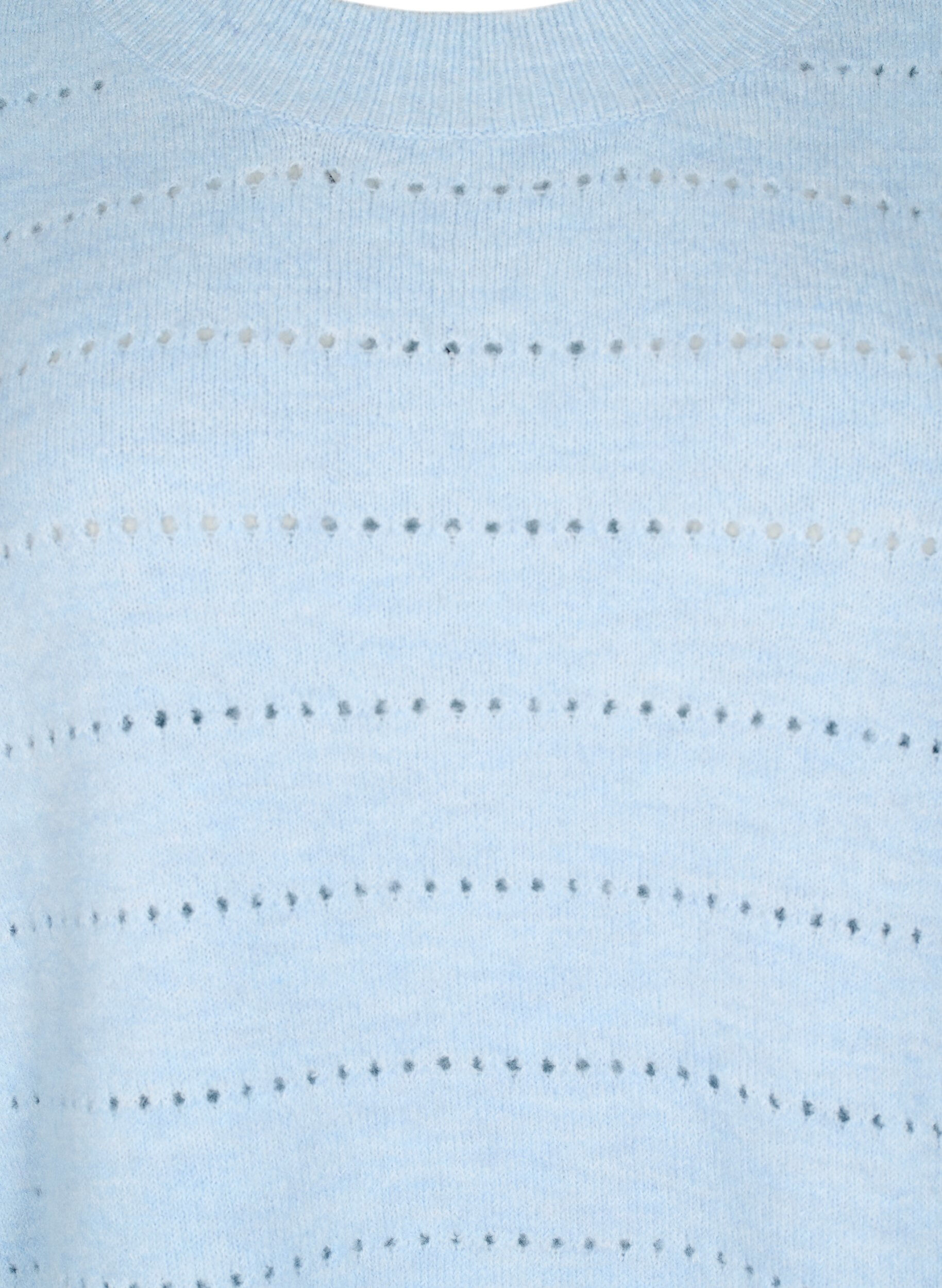 Zizzi Strickbluse mit Rundhals und Spitzenmuster, Cashmere Blue Mel., Packshot image number 2