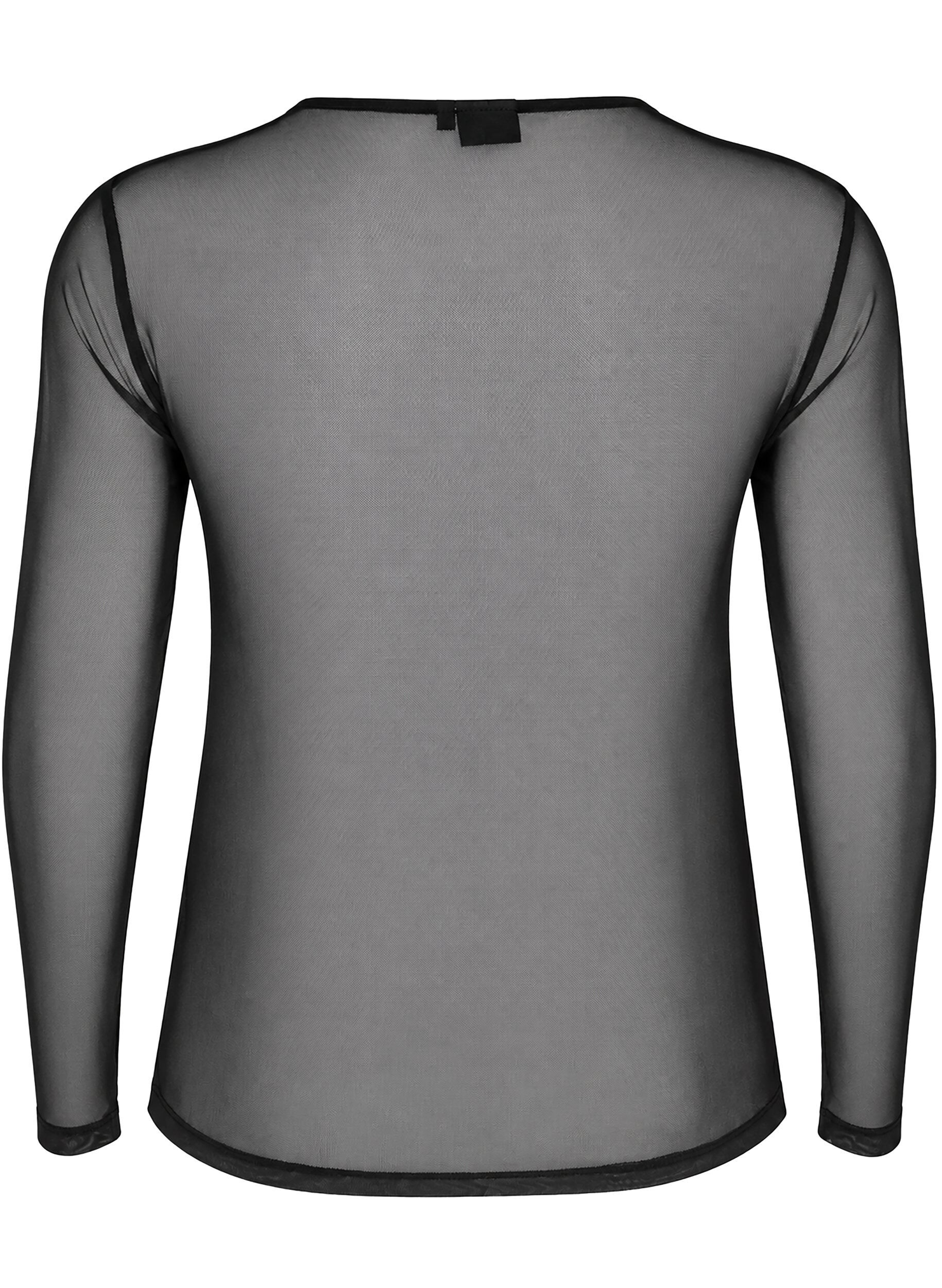 ZizziBlouse en mesh &agrave; manches longues, Noir, Packshot image number 1