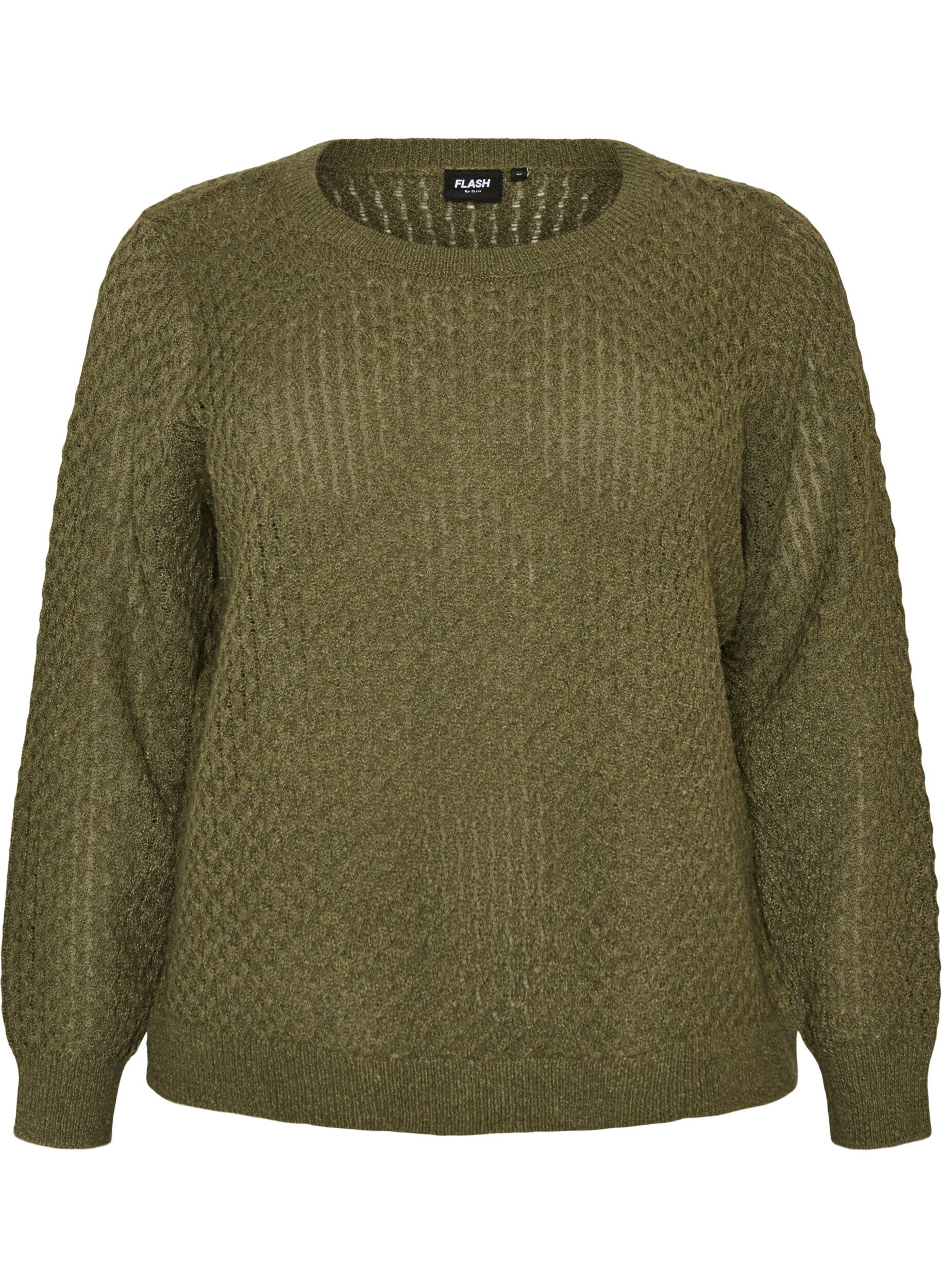ZizziBlouse en maille avec motif ajour&eacute; textur&eacute;, Vert fonc&eacute;, Packshot image number 0