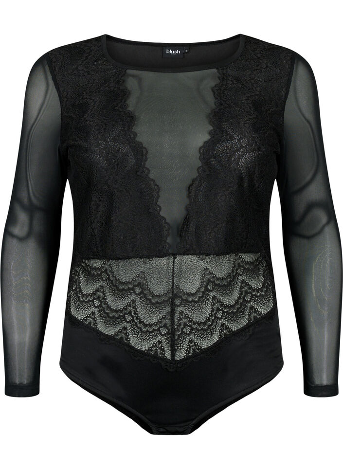 Body avec dentelle et mesh, Black, Packshot image number 0