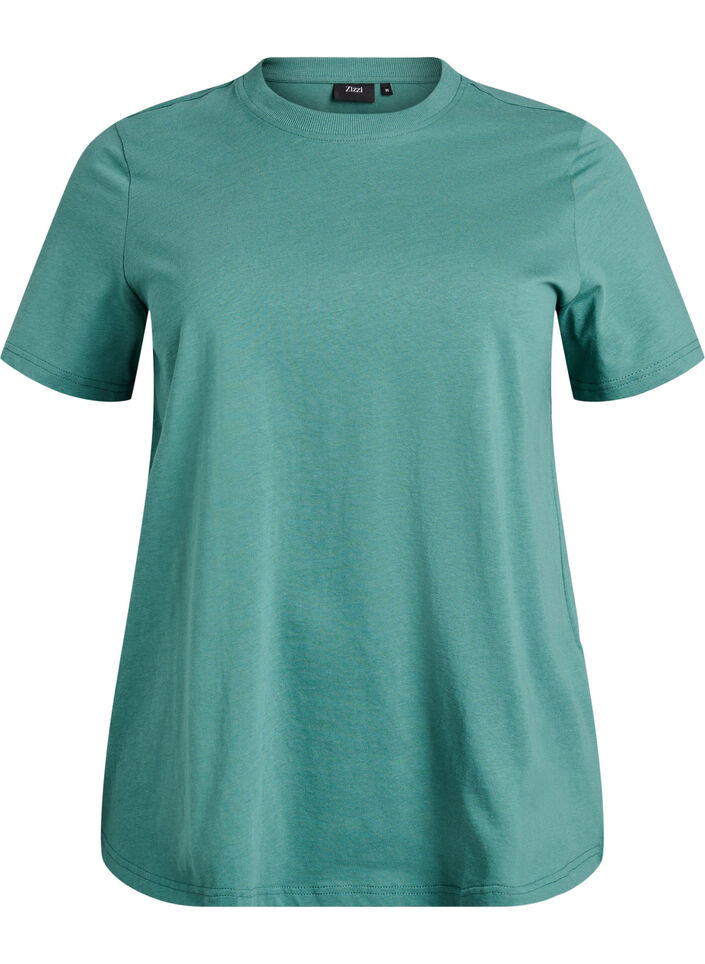 T-shirt basique en coton &agrave; col rond, Vert, Packshot image number 0